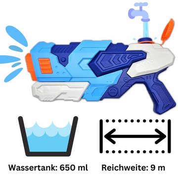 alldoro Wasserpistole 60124, Wasserspritzpistole 32 cm lang, Wassertank 650 ml, Reichweite ca. 9 m