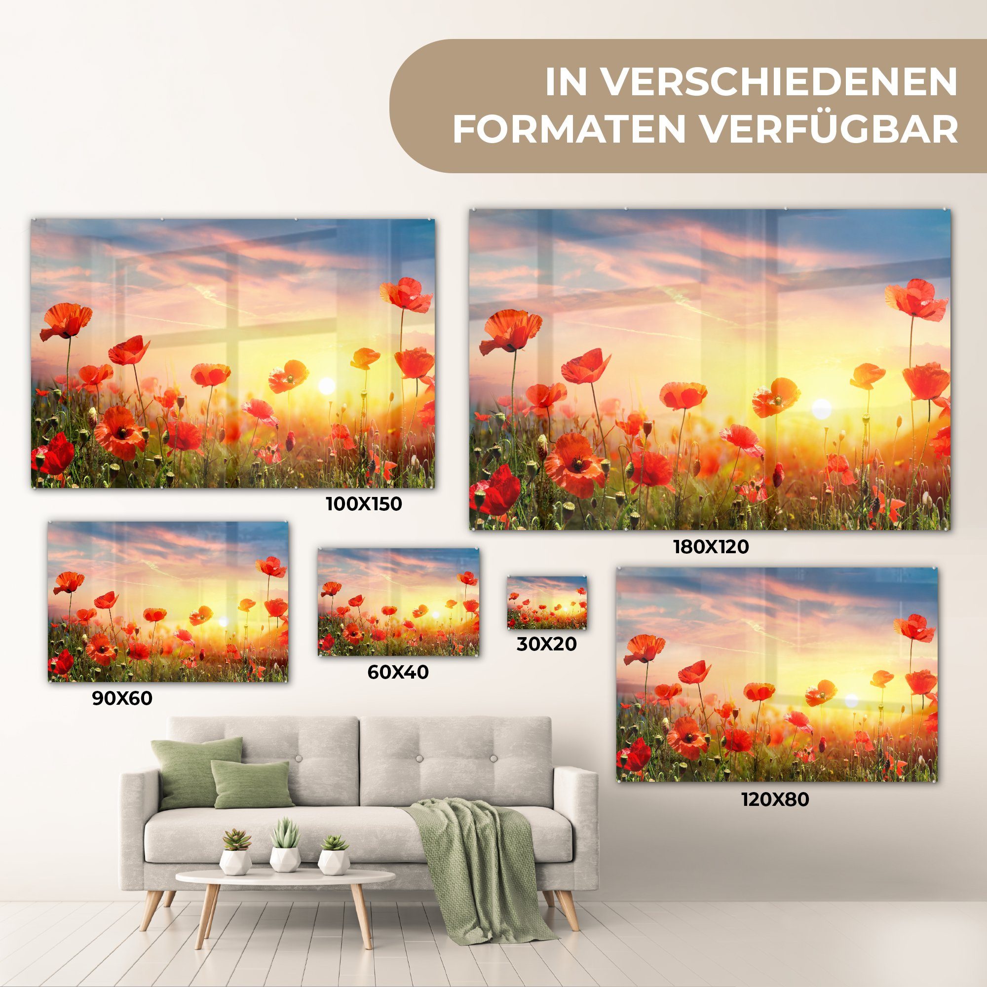 (1 Mohnblumen Schlafzimmer - Farben, Acrylglasbild MuchoWow & Frühling - Wohnzimmer St), Acrylglasbilder
