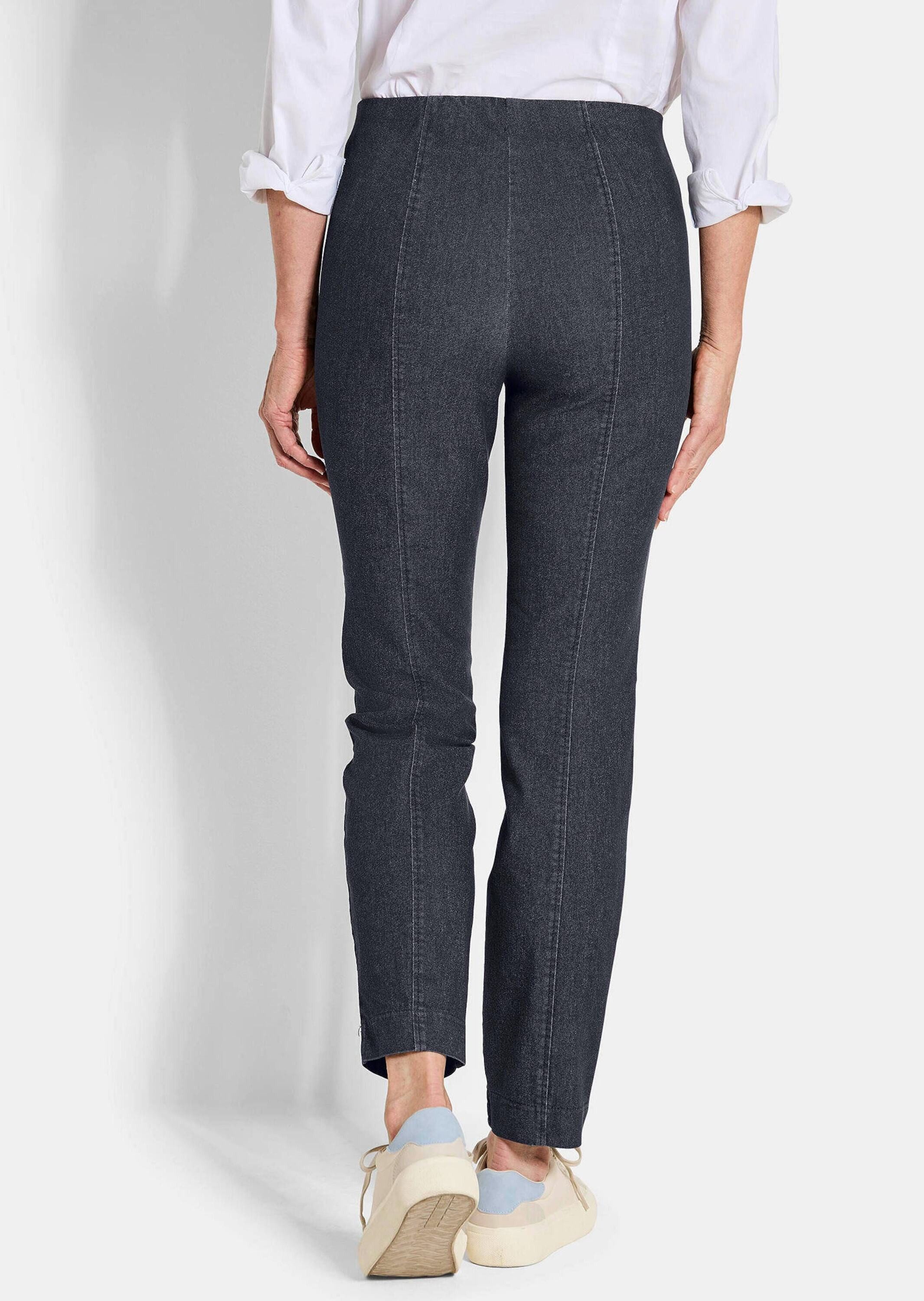 GOLDNER Stoffhose Jerseyhose mit Schlupfbund Stoffhose mit Reißverschluss-Optik und Knöchellänge
