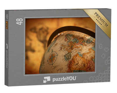 puzzleYOU Puzzle Nahaufnahme von Europa auf einem Globus, 48 Puzzleteile, puzzleYOU-Kollektionen Vintage