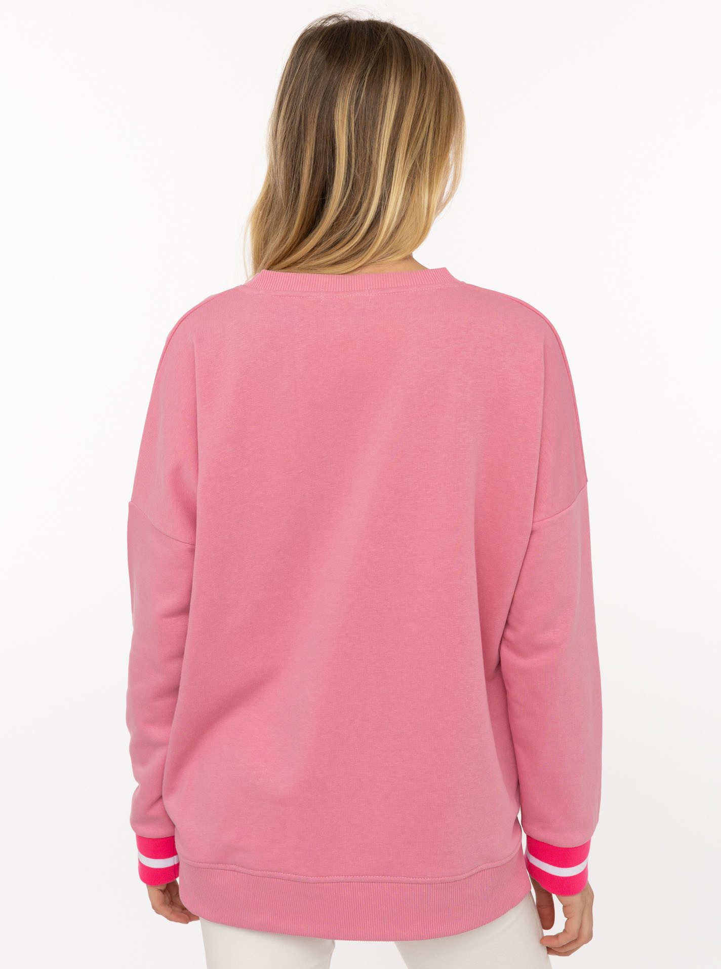 Zwillingsherz Hoodie "Positive Mind" neonfarbenen Bündchen, V-Ausschnitt, Seitenschlitze, Langarm