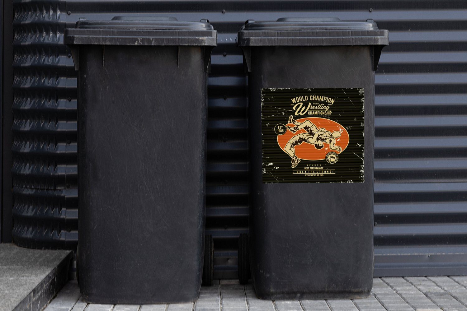 Jahrgang Mülleimer-aufkleber, St), Container, MuchoWow - Abfalbehälter Mülltonne, (1 - Wandsticker Sticker, Ringen Sport