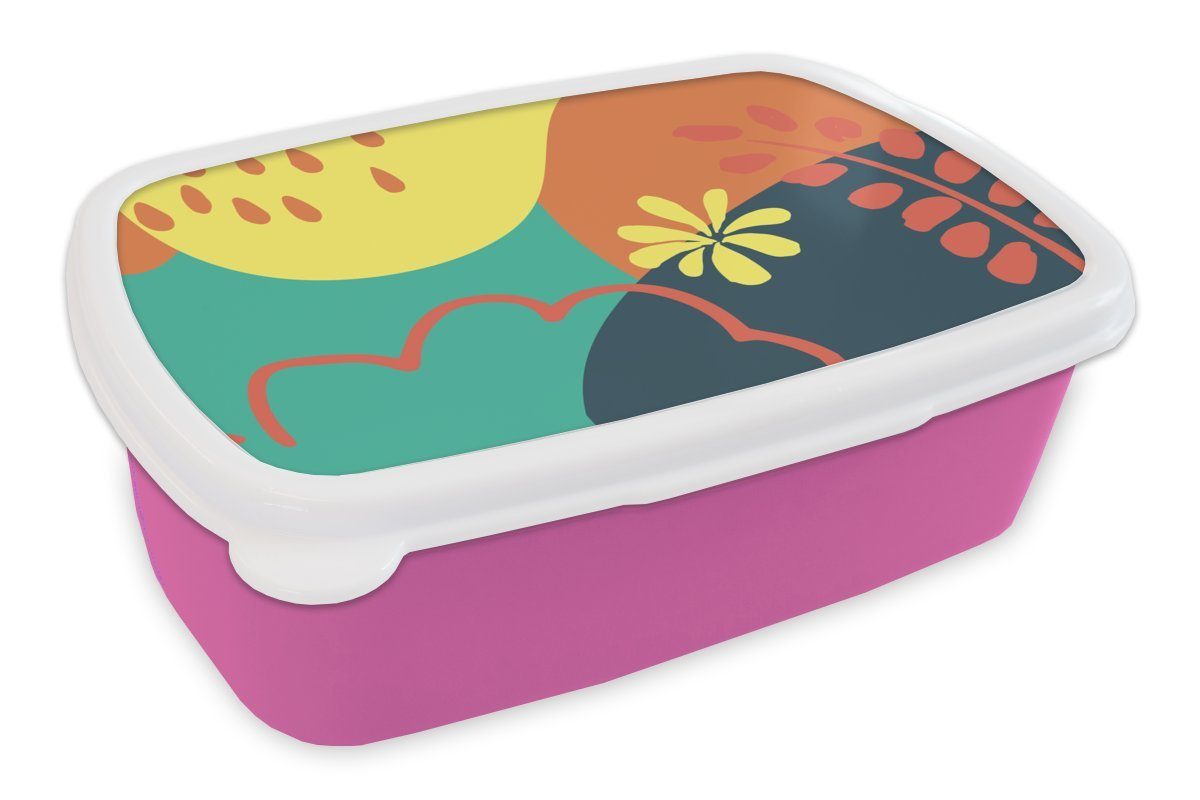 MuchoWow Lunchbox Sommer - Flecken - Blätter, Kunststoff, (2-tlg), Brotbox für Erwachsene, Brotdose Kinder, Snackbox, Mädchen, Kunststoff rosa | Lunchboxen