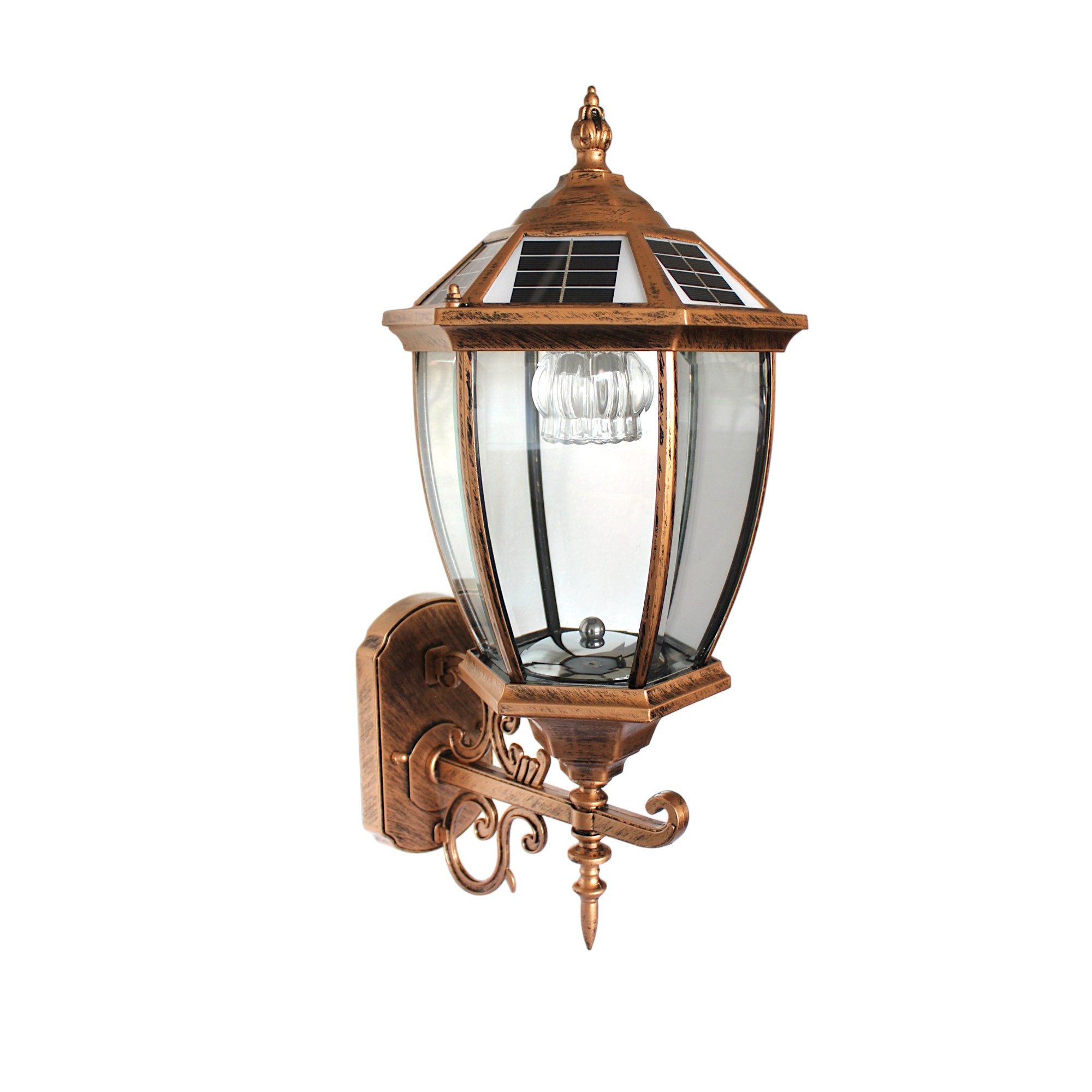 Arnusa Außen-Wandleuchte Solar Außenleuchte kabellos klassisch Kupferoptik Aluminium 52 cm, Farbtemperatur einstellbar, LED fest integriert, Warmweiß, Kaltweiß, – Bild 4 von 5