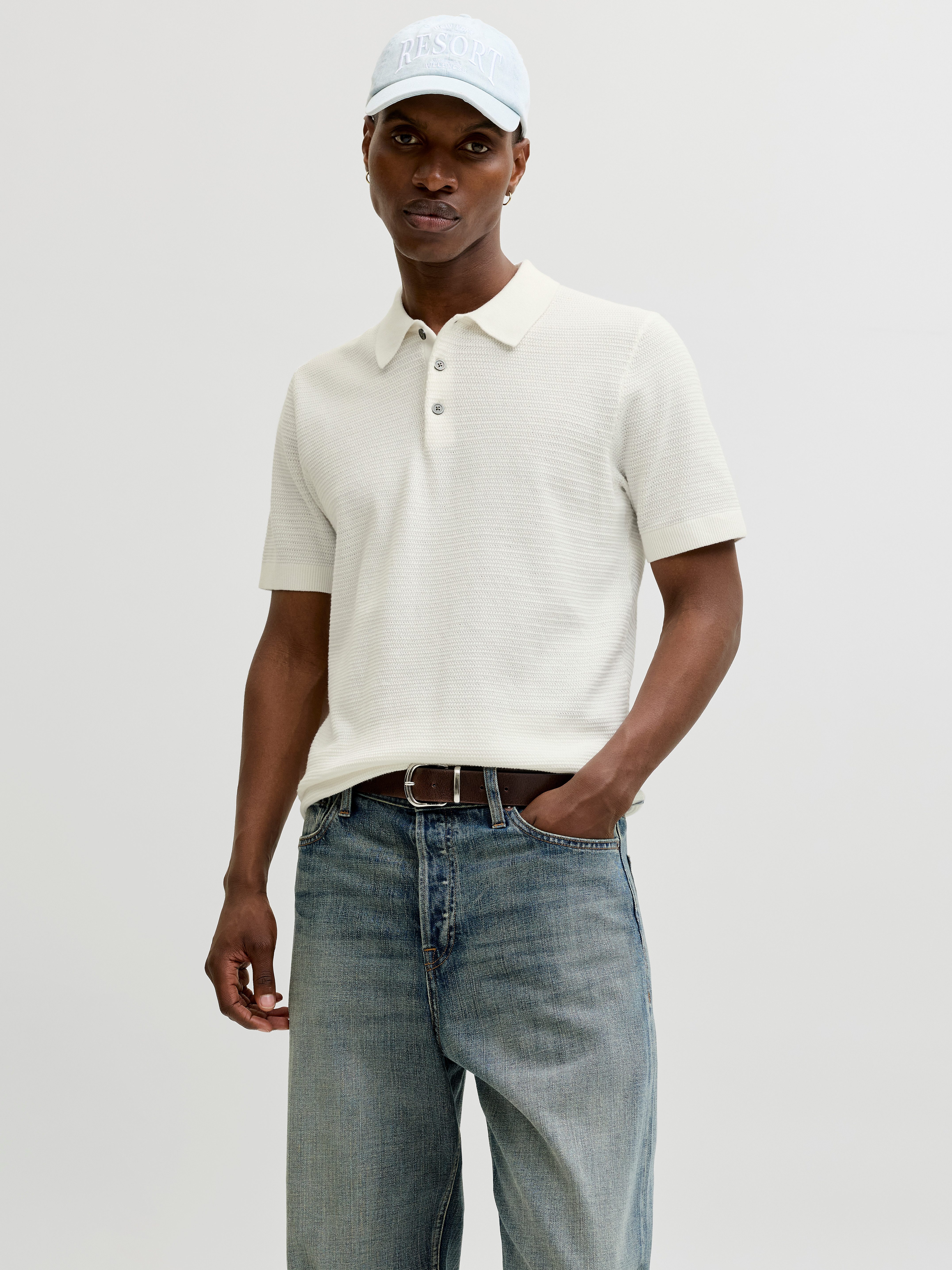 Jack & Jones Polokragenpullover JPRBLURILEY KNIT POLO SS SN Baumwolle, regular fit
