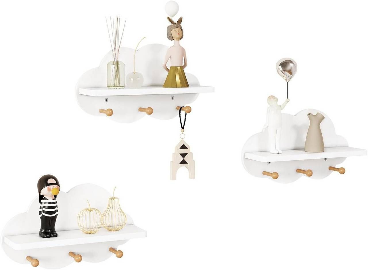 Woltu Wandregal, 3-tlg., Kinder Wolkenregal mit Haken, weiß günstig online kaufen