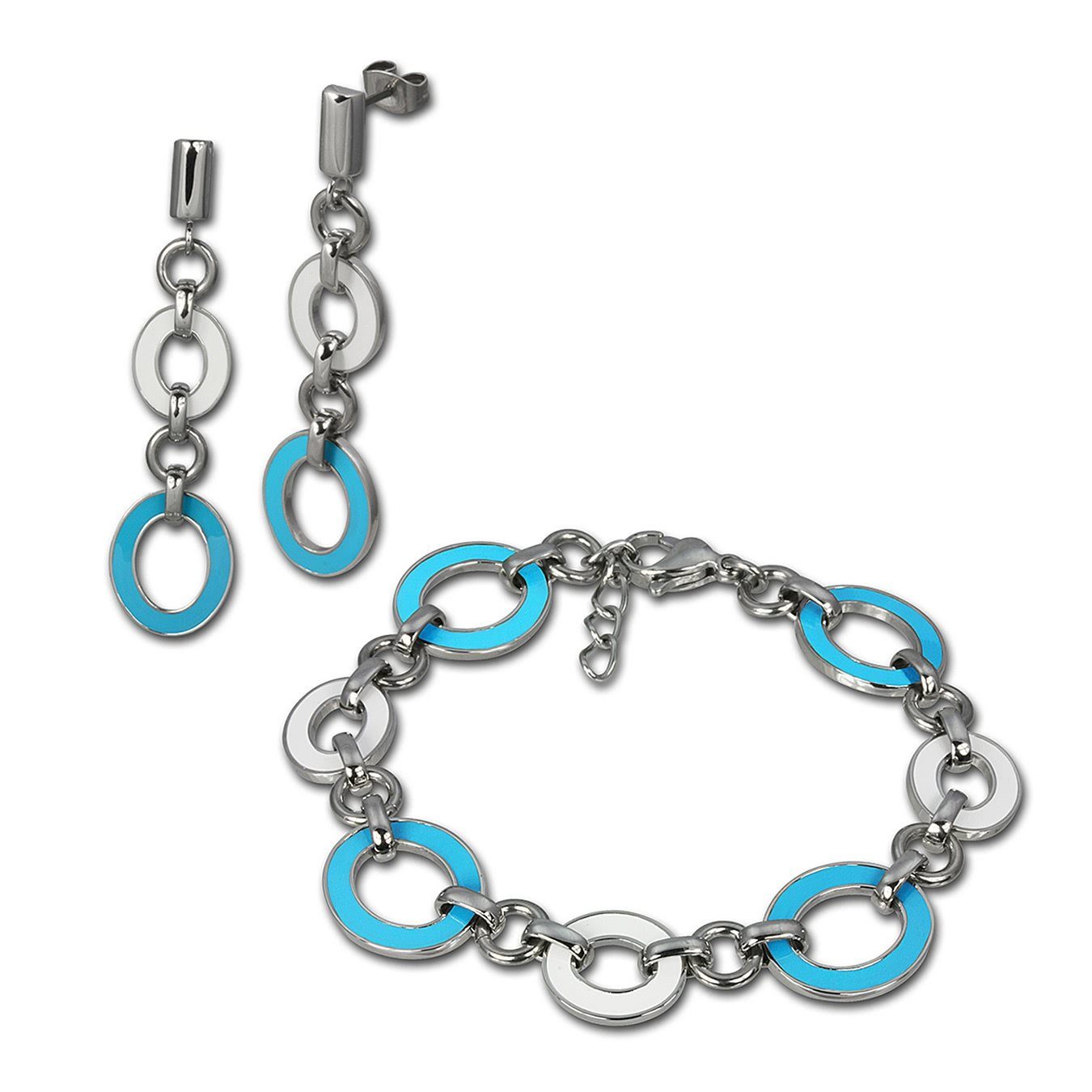 Amello Schmuckset Amello Edelstahlschmuckset Emaille türkis (2-tlg., Schmucksets), Damen Edelstahl Schmuckset, Farbe: silber, türkiser, weißer Emaillelac