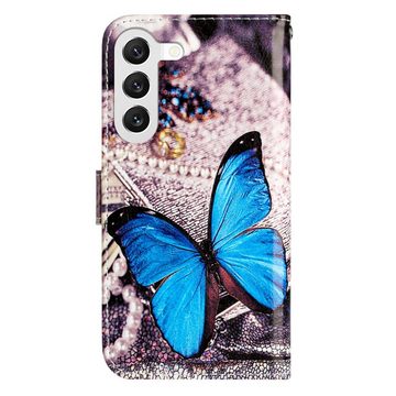 CLM-Tech Handytasche Hülle für Samsung Galaxy S23 Plus Tasche aus Kunstleder Klapphülle (blauer Schmetterling, Handyhülle Wallet Flip Case Cover Etui), Standfunktion, Kartenfächer, Magnetverschluss