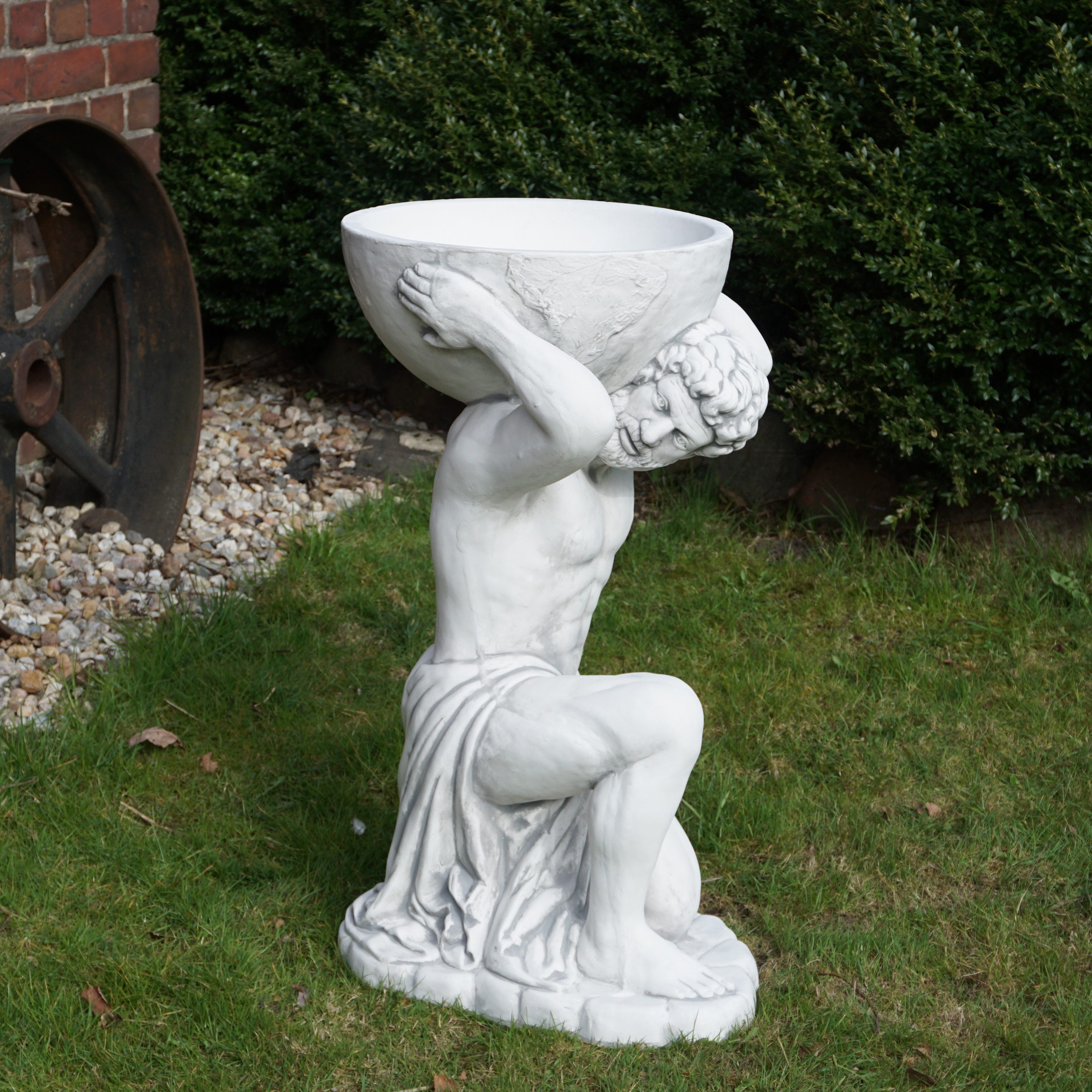 gartendekoparadies.de Pflanzschale Titan Atlas Steinfigur mit Pflanzgefäß 14 Liter 88 cm 115 kg, Frostsicher
