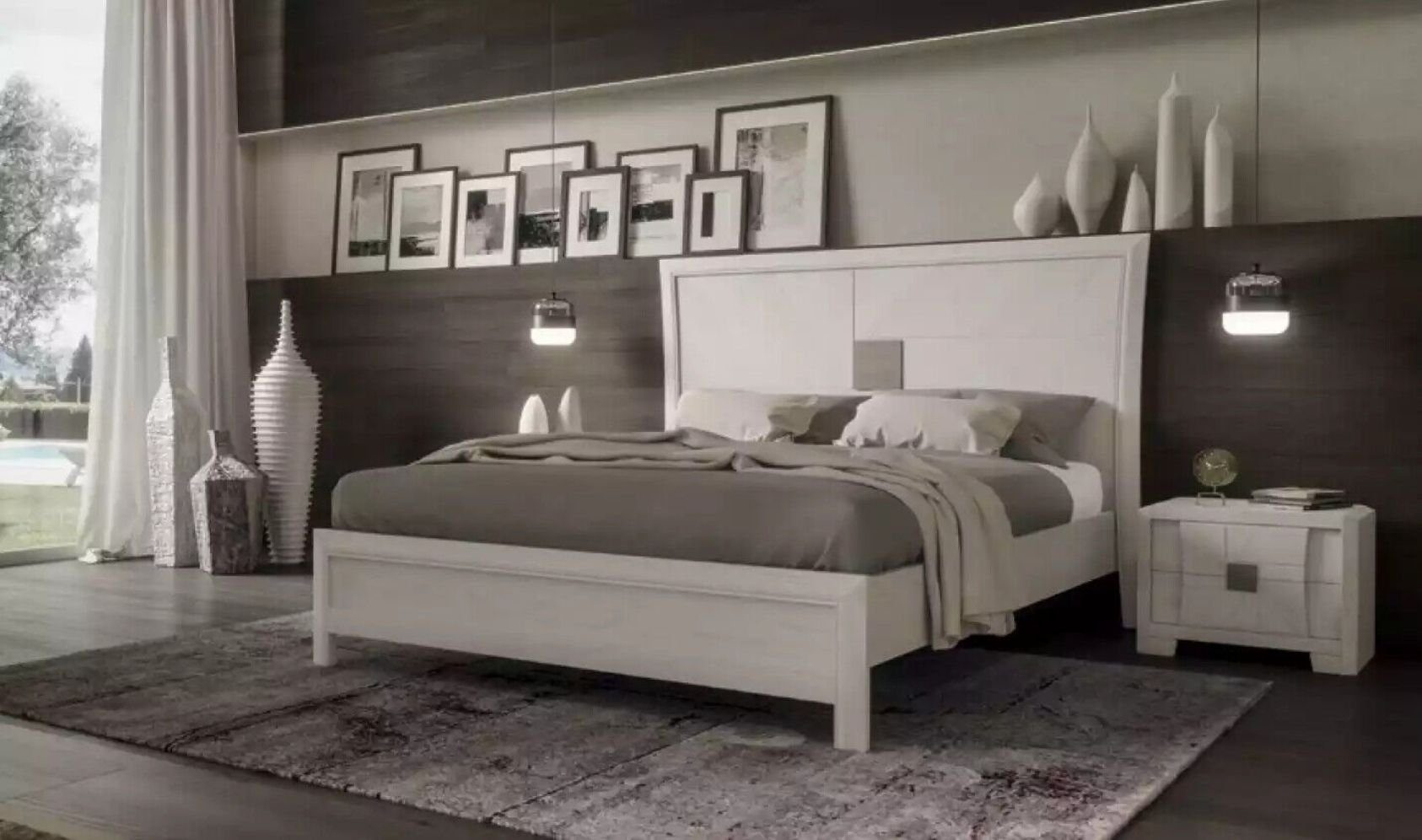 Modern (3-St., + Möbel, 2x 2x Italy Schlafzimmer Design Bett Nachttische Made JVmoebel Schlafzimmer-Set Nachttische), Set 3tlg in Bett