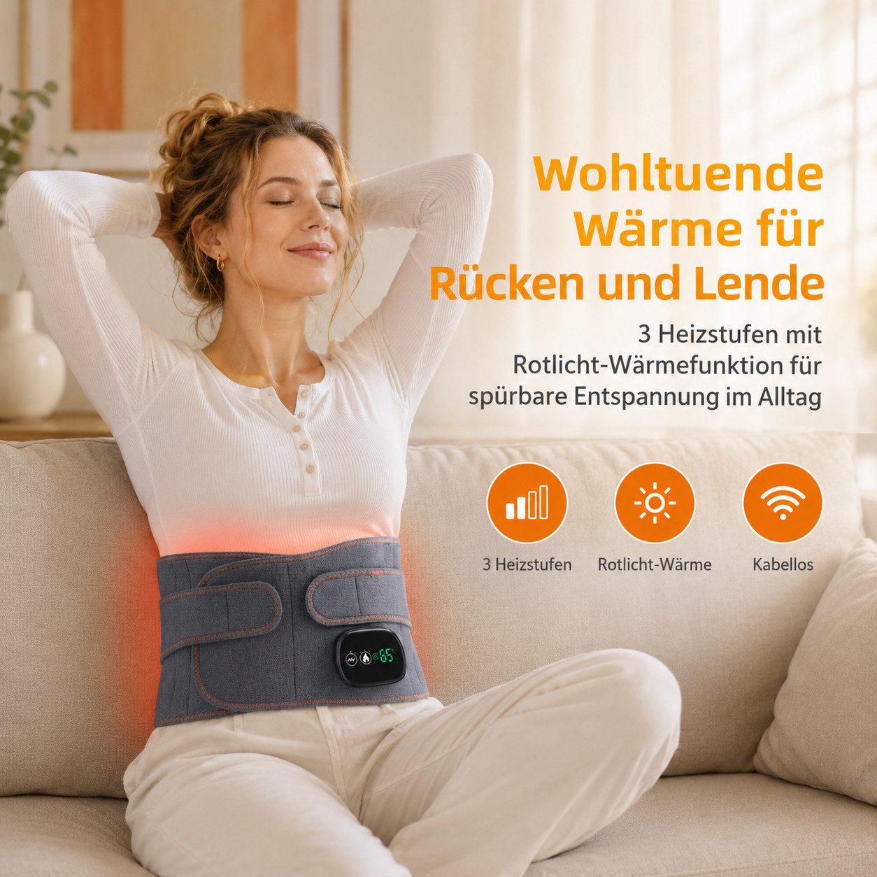 Tekoo Rücken Stützgürtel Rückenmassagegerät & Wärmegürtel, Rotlichttherapie, Akku 5000mAh (Einzelartikel), Rotlichttherapie, Kabellose Anwendung, 3 Heizstufen