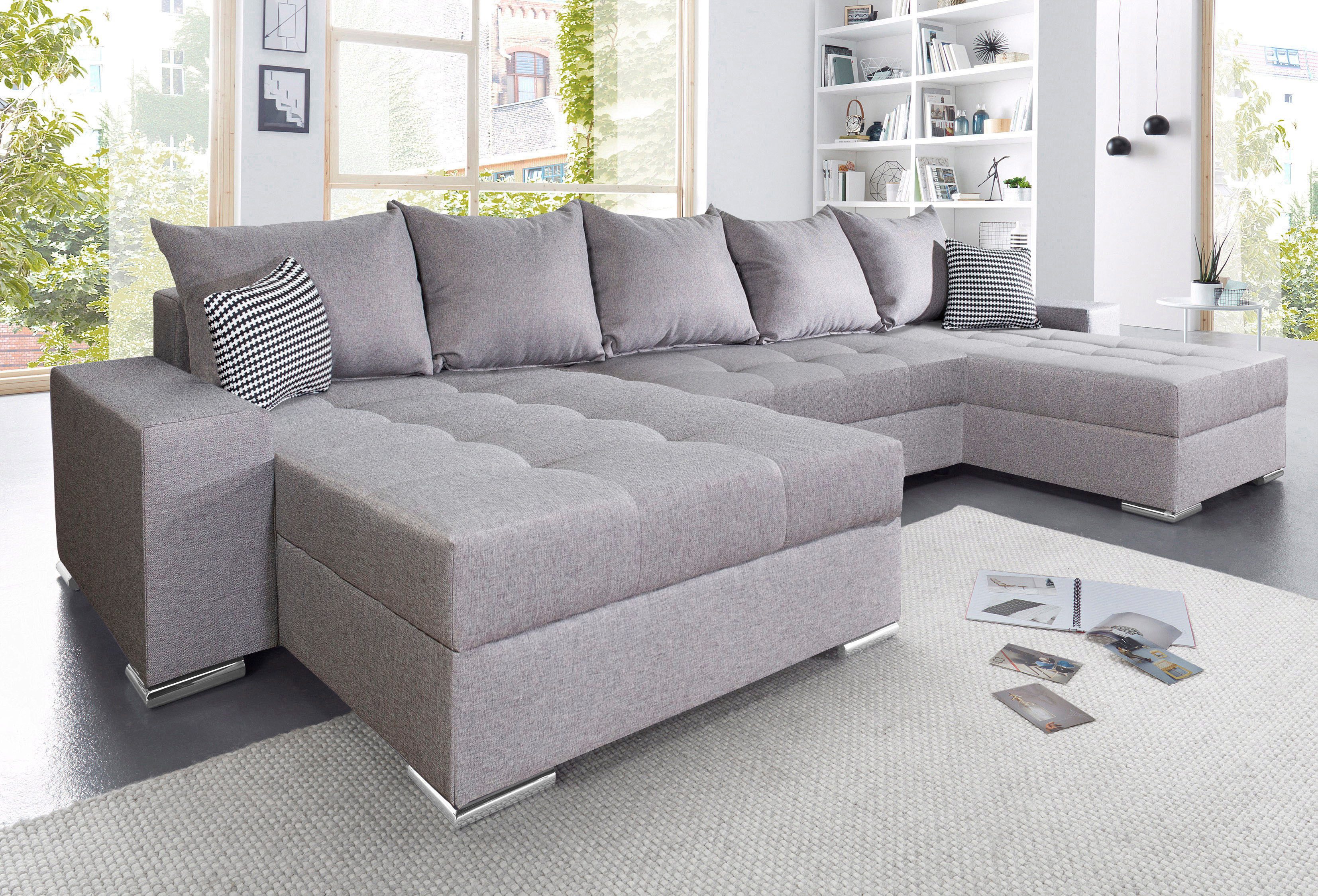 COLLECTION AB Wohnlandschaft Josy XXL U-Form, B: 333 cm, mit 2 Recamieren 77 & 97 cm, Schlaffunktion, Bettkasten & 2 Zierkissen, Federkern