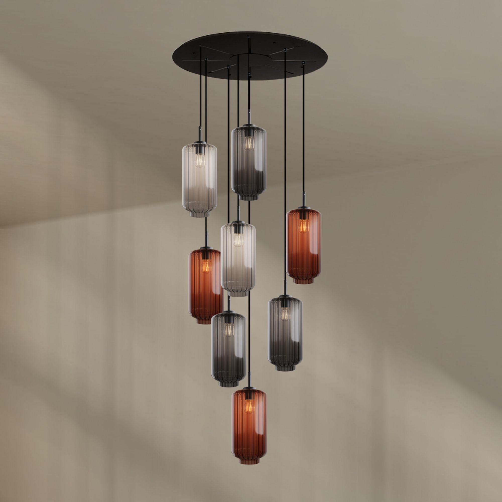 s.luce Pendelleuchte Velo Galerieleuchte 8-flg Ø 80cm Baldachin Ø 18cm Mehrfarbig