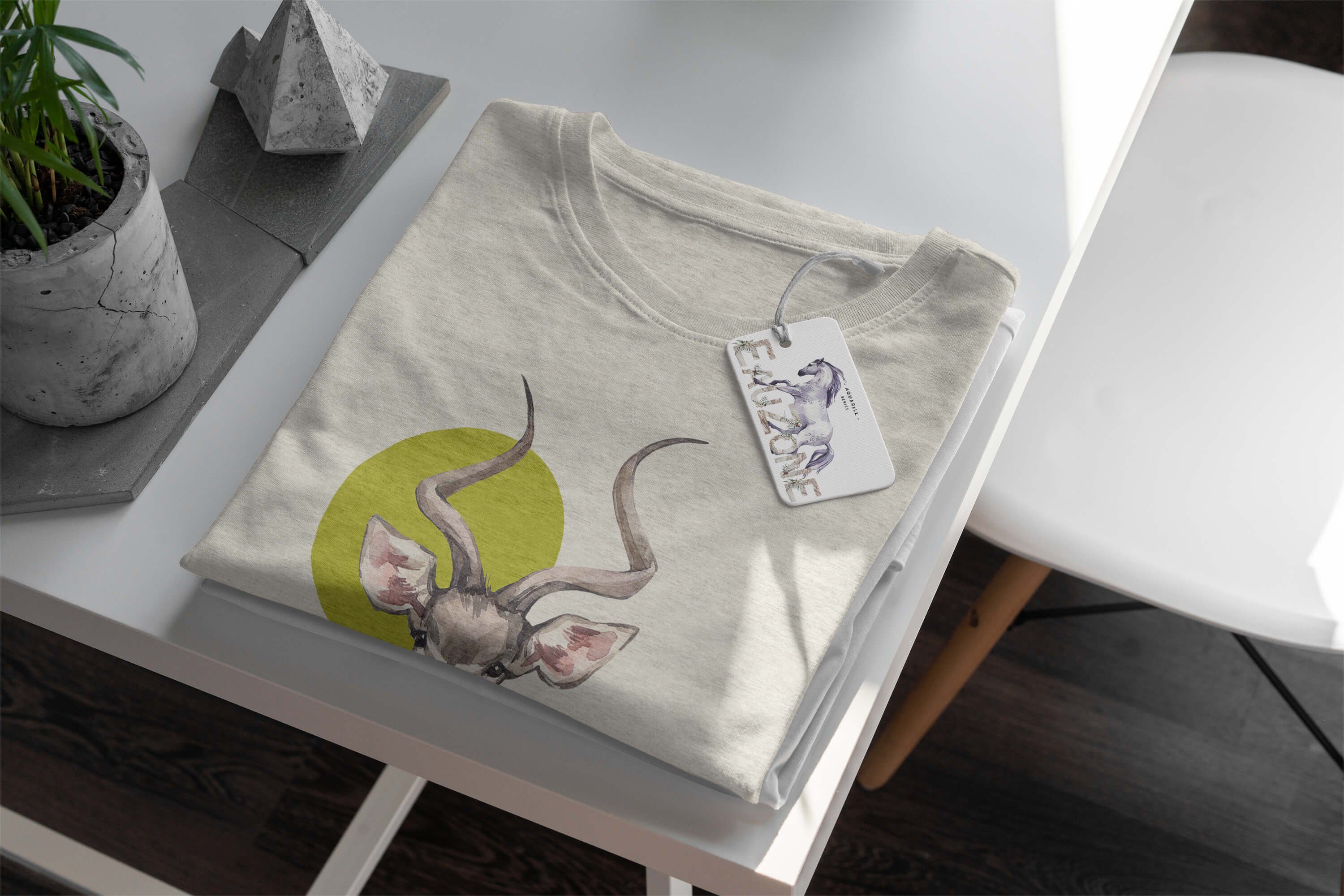 Sinus Art Motiv ern T-Shirt Herren 100% aus Nachhaltig Bio-Baumwolle gekämmte Aquarell Antilope (1-tlg) Shirt Ökomode T-Shirt