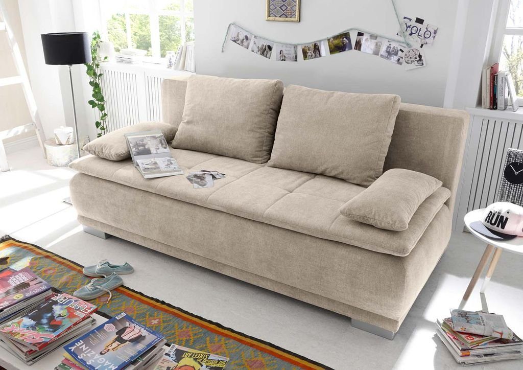 Sofa EXCITING Schlafsofa, 211x103 cm ED Schlafcouch Schlafsofa DESIGN Sand Couch (Beige) Luigi