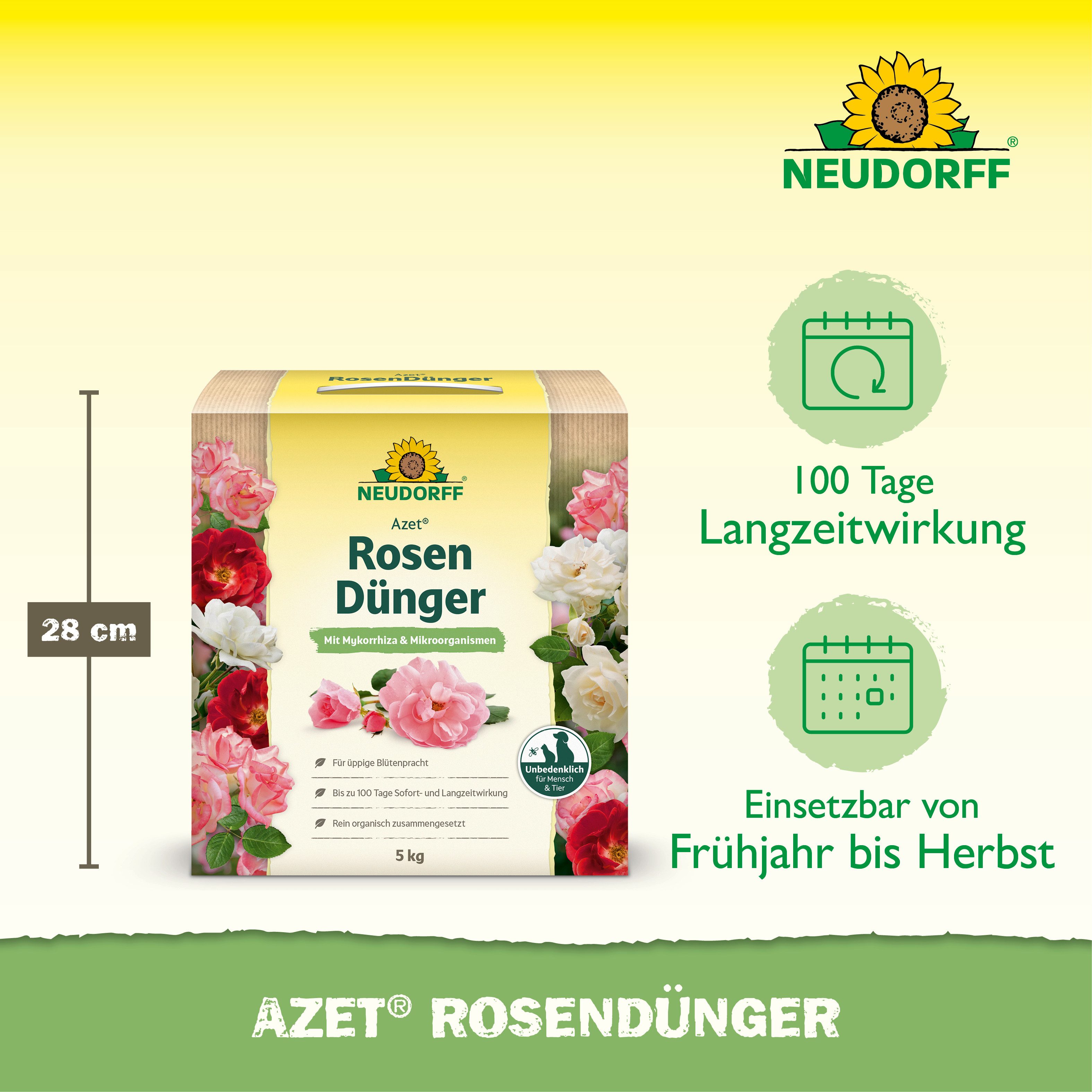 Neudorff Blumendünger Azet RosenDünger 5 kg, Granulat gleichmäßig verteilen, leicht einarbeiten und anschließend gründlich wässern., für langanhaltend farbenfro – Bild 3 von 5