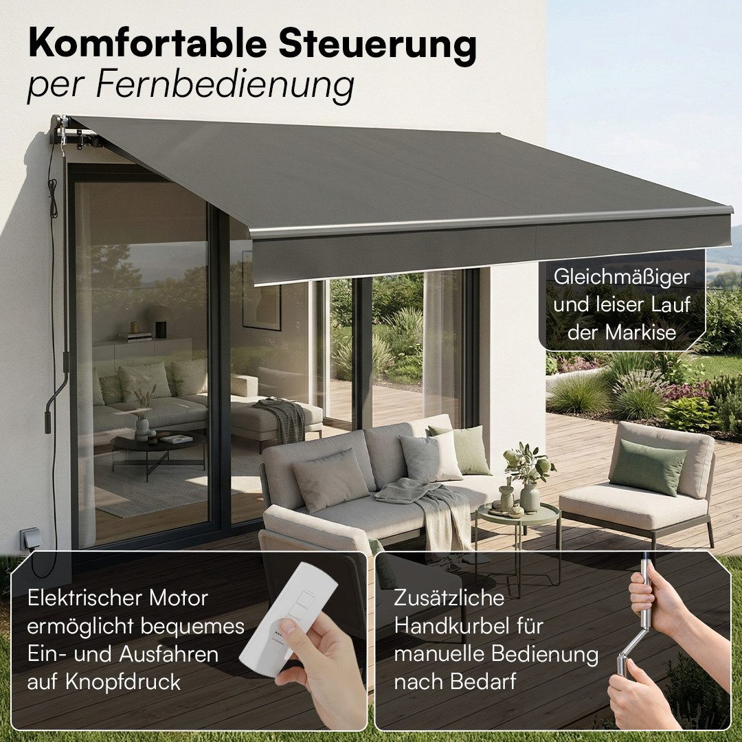 STEELSØN Gelenkarmmarkise Kestria, elektrische Sonnenmarkise vormontiert (300x250) Balkonmarkise inkl. Fernbedienung & Wandhalterung, wetterfest