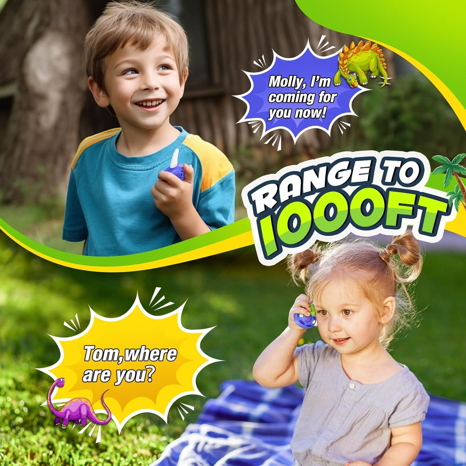 Veopoko Walkie Talkie Dinosaurier Walkie Talkie Spielzeug Kinder Outdoor Funkgerät, (Walkie-Talkie Spielzeug-Set für Kinder mit Dinosaurier-Design, 2-St., 2x Kinder-Walkie-Talkie im Dinosaurier-Design für Outdoor-Spiele), Dinosaurier-Design kindgerechte Größe wasserresistent
