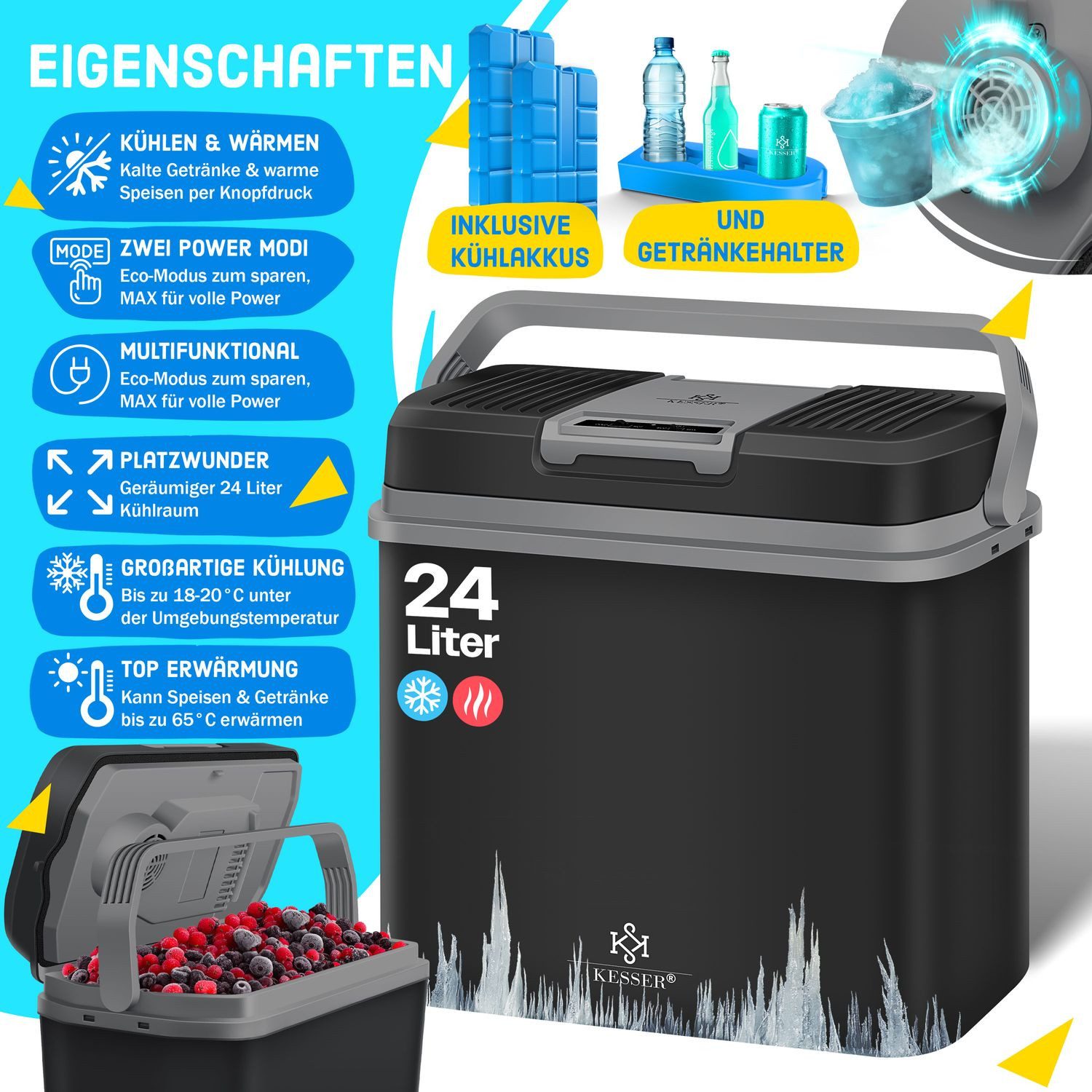 KESSER Kühlbox, 24 l, 24 Liter Kühlbox KÜHLT und WÄRMT Thermo-Elektrische Kühlbox