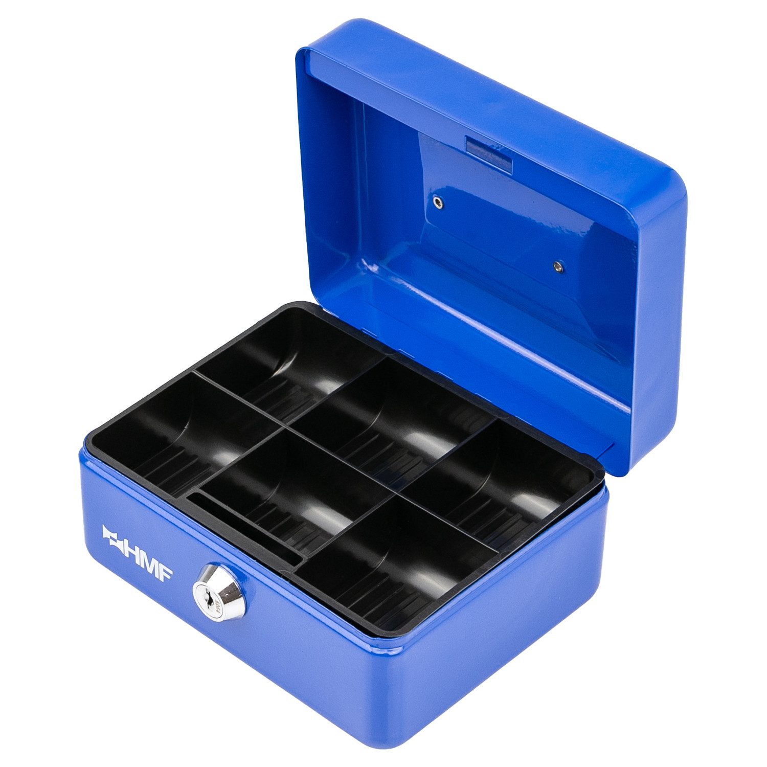 HMF Geldkassette Abschließbare Bargeldkasse mit Münzeinsatz, Geldkasse mit 6 Münzfächern 15 x 12 x 8 cm Blau