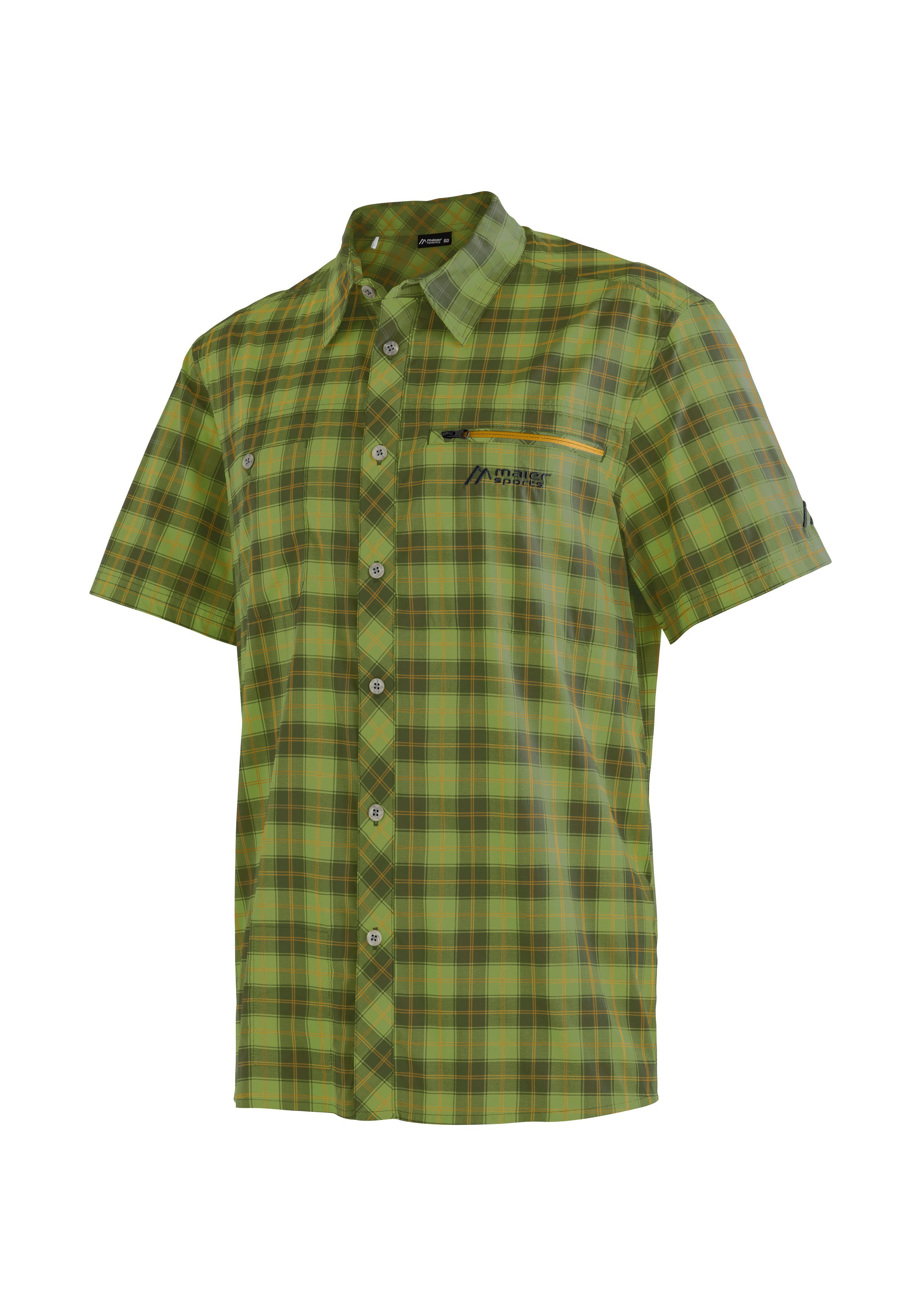 Maier Sports Outdoorhemd Kasen S/S M kurzarm Herrenhemd, atmungsaktives Wanderhemd, Karohemd grün