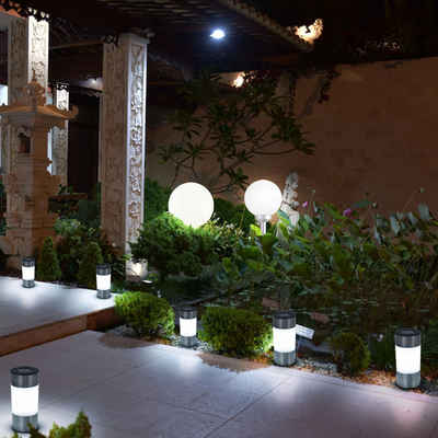 etc-shop LED Gartenleuchte, LED-Leuchtmittel fest verbaut, Neutralweiß, 8x LED Solar Lampen Kugel Steckleuchten Edelstahl Außen Garten