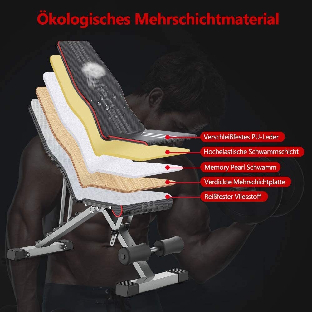 Dripex Hantelbank klappbar verstellbar Rückenlehne Bauchtrainer Multifunktion bis 250kg