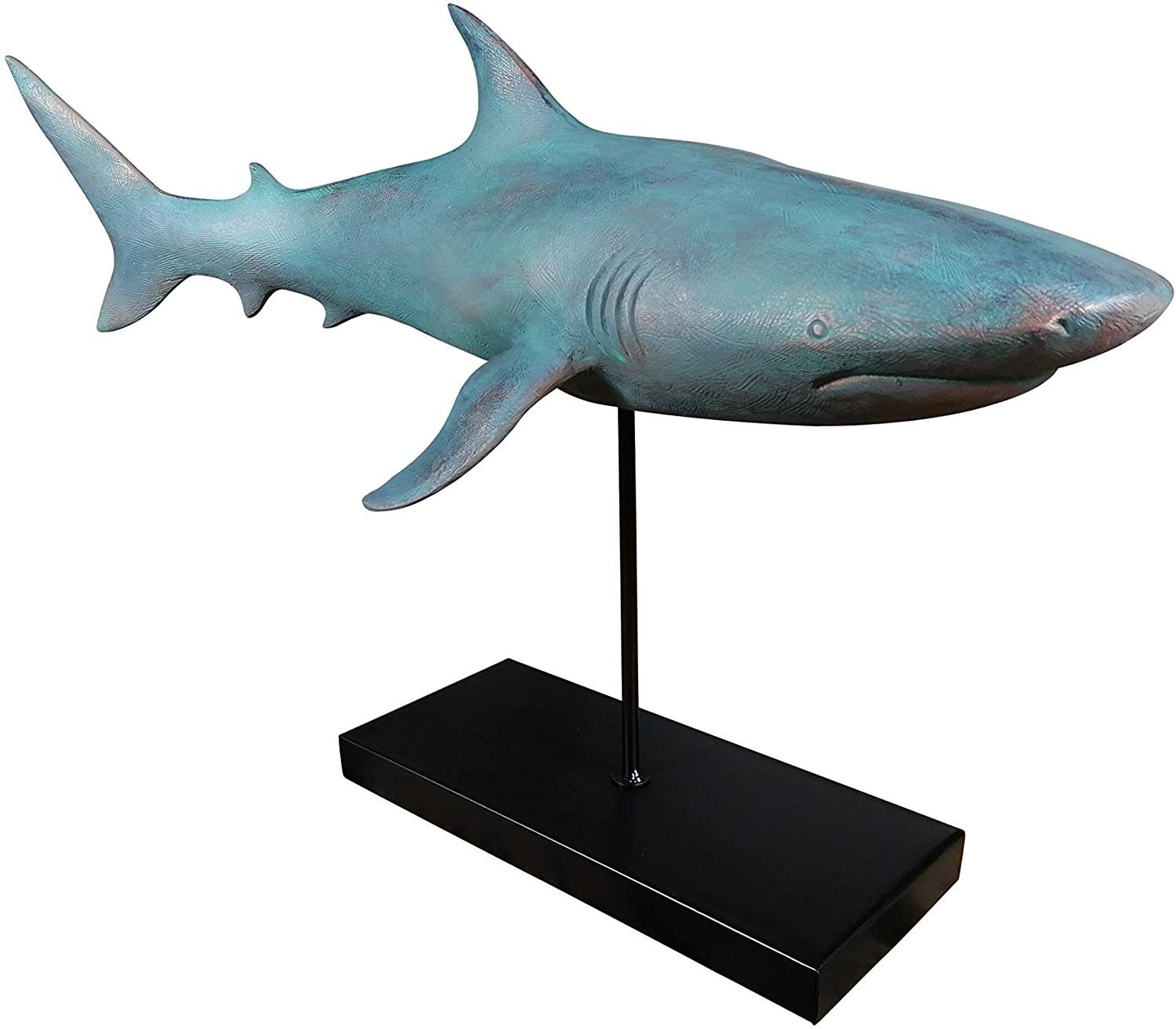 MichaelNoll Dekofigur - cm Schlafzimmer für Dekofigur Holz-Optik Wohnung Skulptur Statue Maritime Hai Badezimmer - XXL Dekoration für in Grün Polyresin Wohnzimmer, Fisch Modern 59x24x38,5 oder Deko - Haifisch