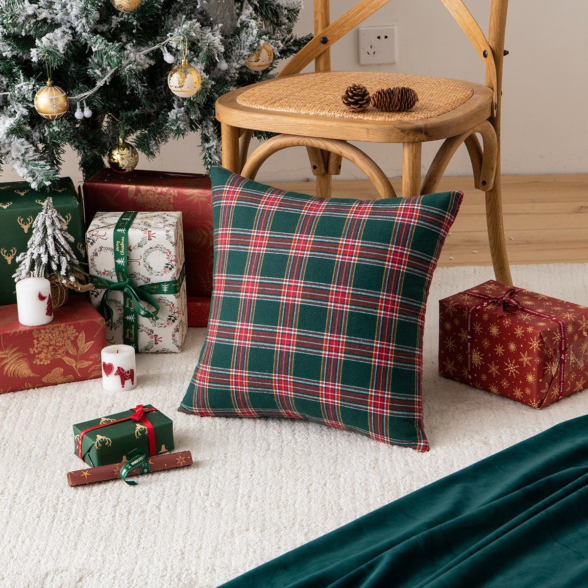 Kissenbezug Weihnachten Kissenbezüge Xmas Check Throw Pillow Case Sofa Decor, Rosnek (1 Stück), 30x50cm, 45x45cm