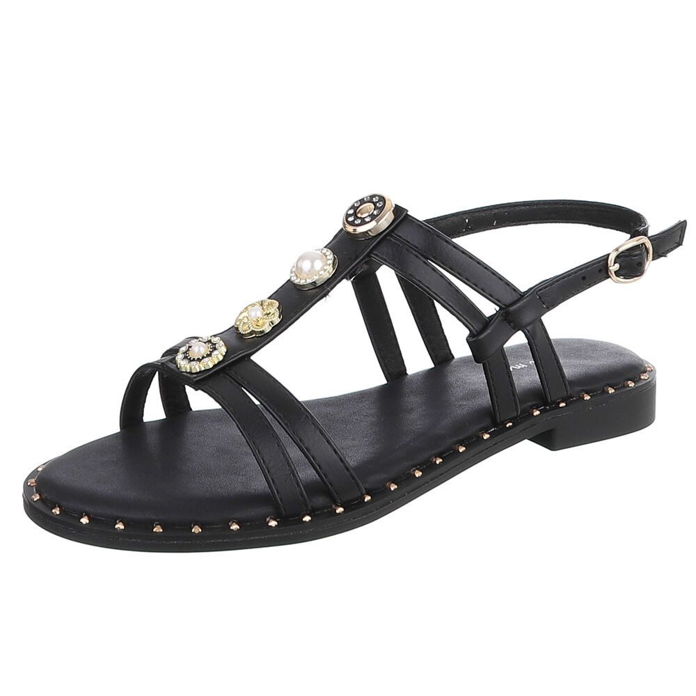 Ital-Design Damen Sandale mit Zierelementen und Fersenriemen Riemchensandalette (92002743) Blockabsatz Riemchensandalen in Schwarz