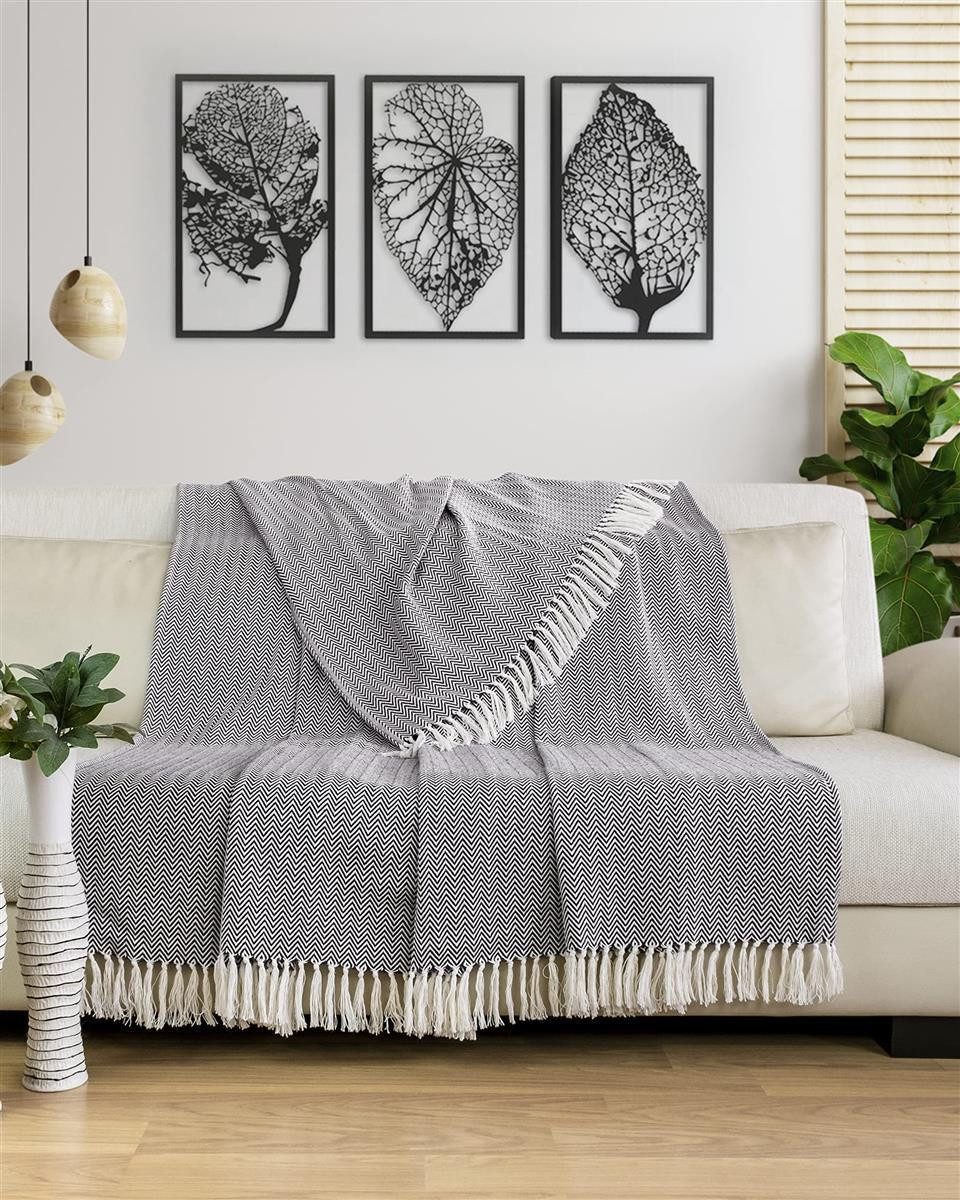 Gräfenstayn Tagesdecke Premium Tagesdecke 100% Baumwolle Fischgrätenmuster Sommerdecke, Wohndecke als Sofa-Überwurf, Bett-Überwurf, Couch-Überwurf, Sofa-Decke – Bild 4 von 5