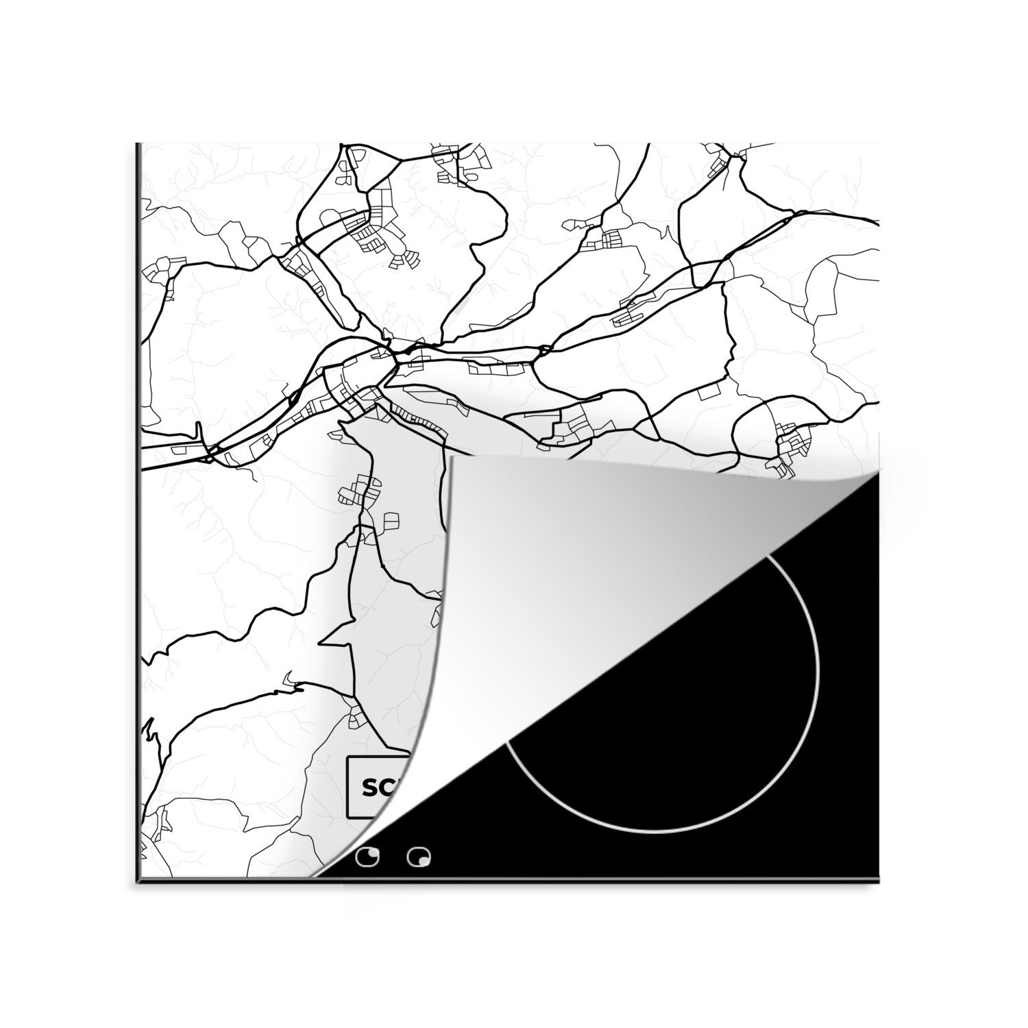 MuchoWow Herdblende-/Abdeckplatte Schwäbisch Gmünd - Stadtplan - Karte, Vinyl, (1 tlg), 78x78 cm, Ceranfeldabdeckung, Arbeitsplatte für küche