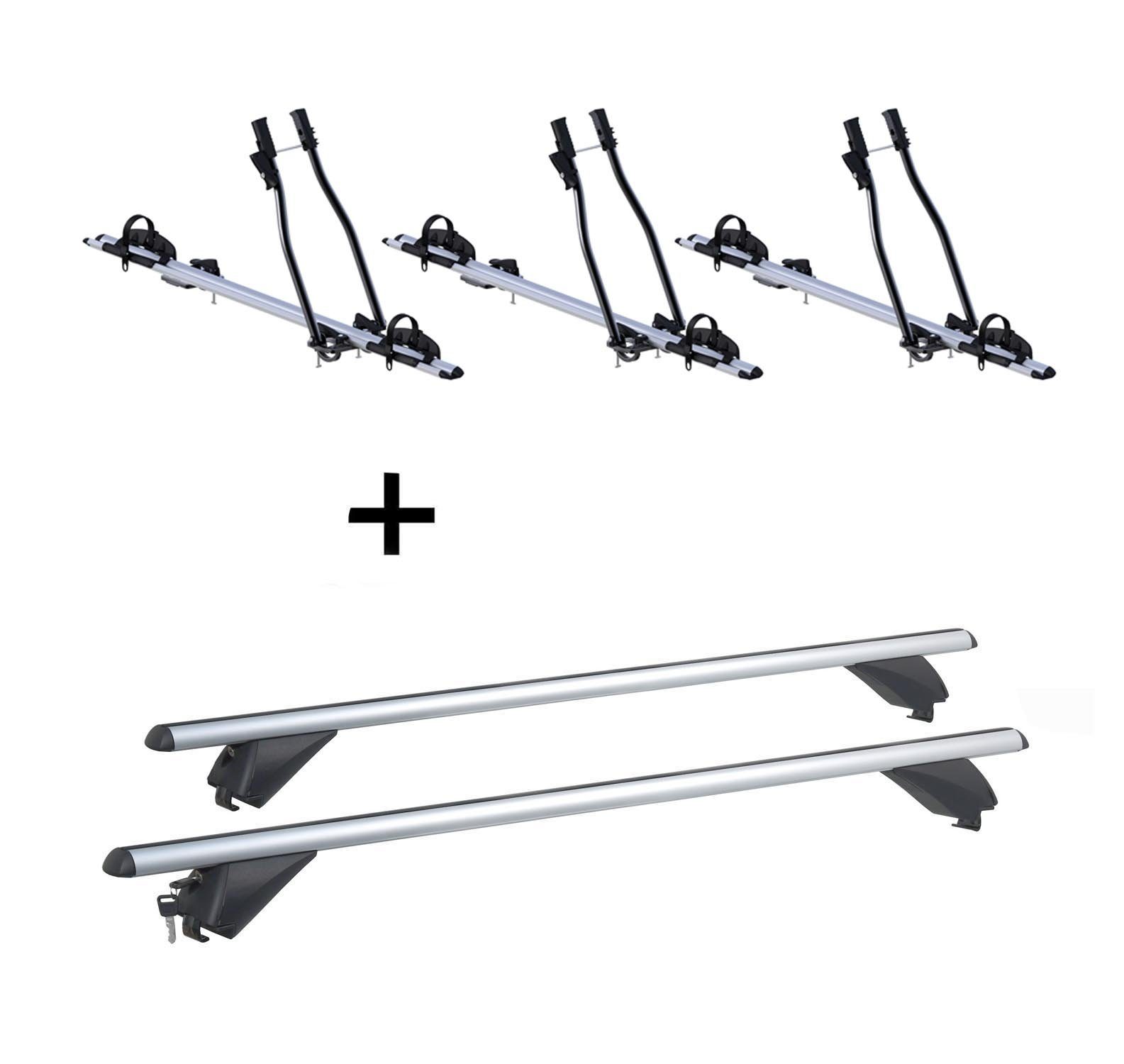 VDP Dachträger (Für Ihren Opel Astra J SW (5Türer) 2010-2015 mit anliegender Reling), 3xFahrradträger SAGITTAR + Alu Dachträger RB003 kompatibel mit Opel Astra J Kombi (5Türer) 2010-2015