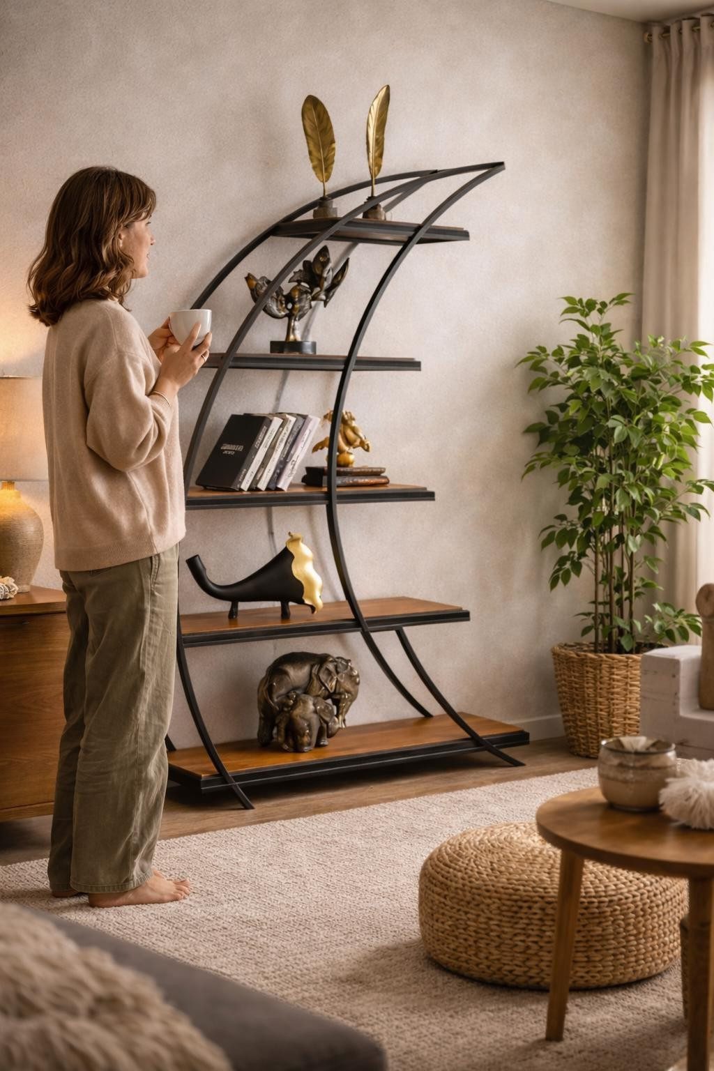 Xlmoebel Bücherwand Schwarzes Standregal aus Metall für modernes Wohnzimmerdesign, Made in Europa