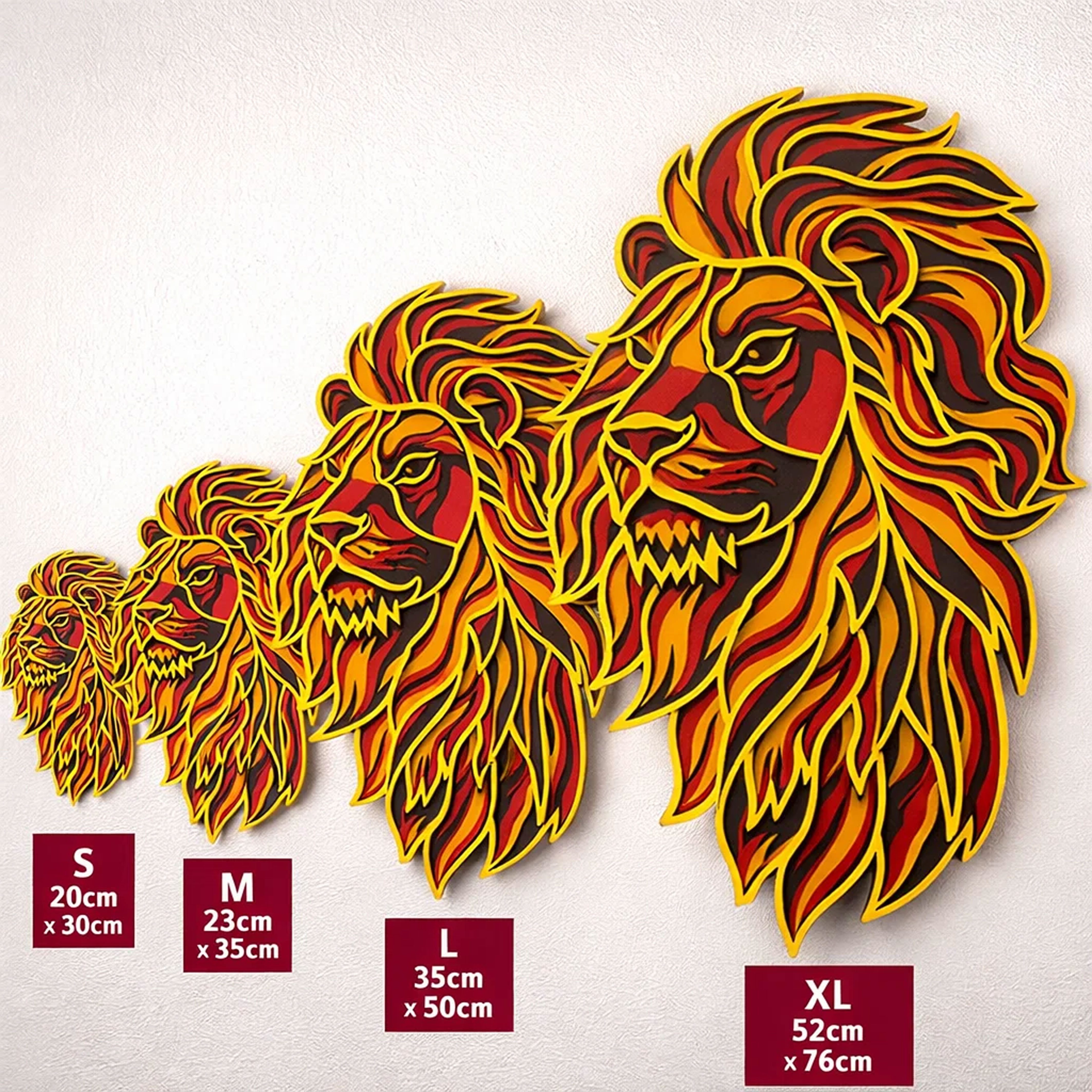 Jungengel Wandbild Galatasaray Löwe 3D Aslan Löwenbild Löwenkopf Wanddeko, 100% Holz, Einfache Montage ohne Bohren, 3D Effekt – Bild 5 von 5