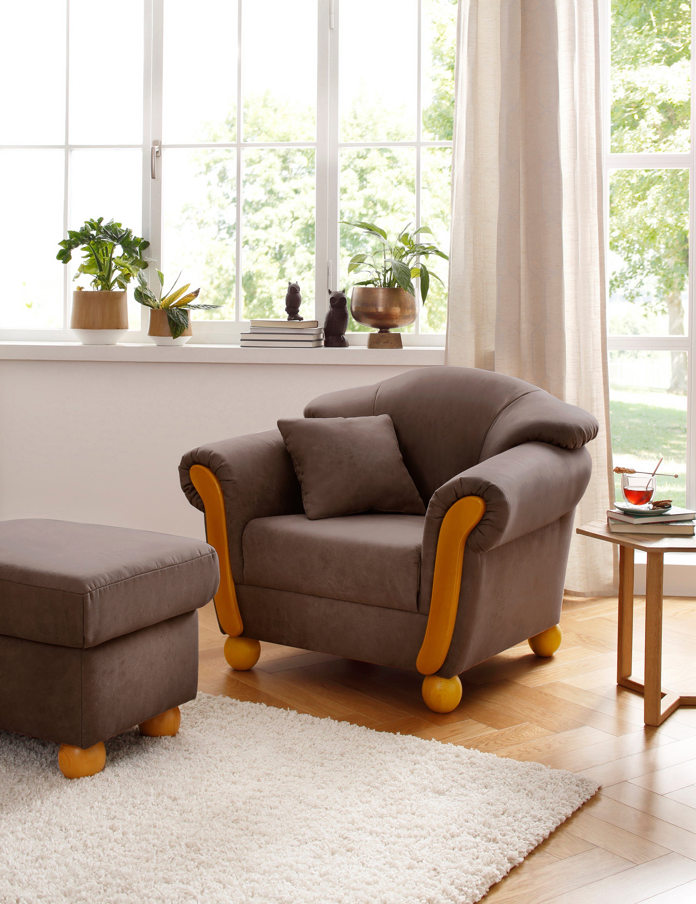Home affaire Sessel Milano, Loungesessel, hoher Sitzkomfort mit Federkernpolsterung, incl. Zierkissen