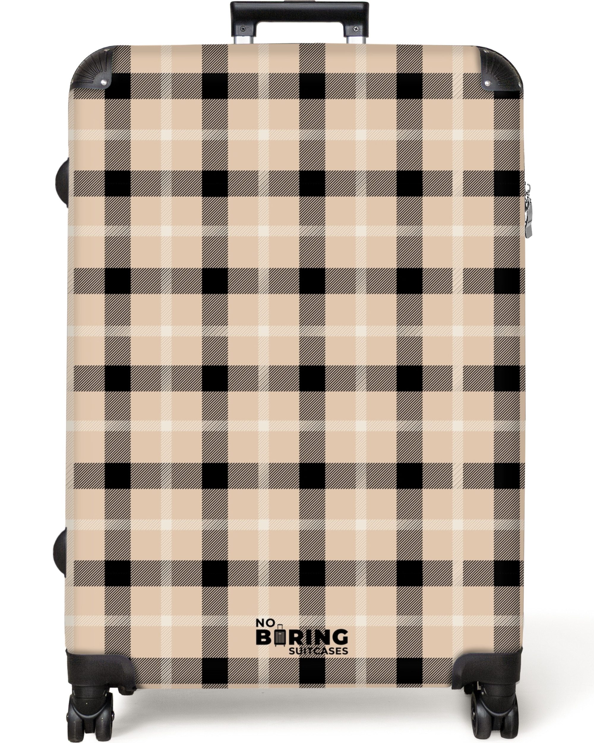 NoBoringSuitcases.com© Hartschalen-Trolley Beige mit schwarzem Karomuster günstig online kaufen