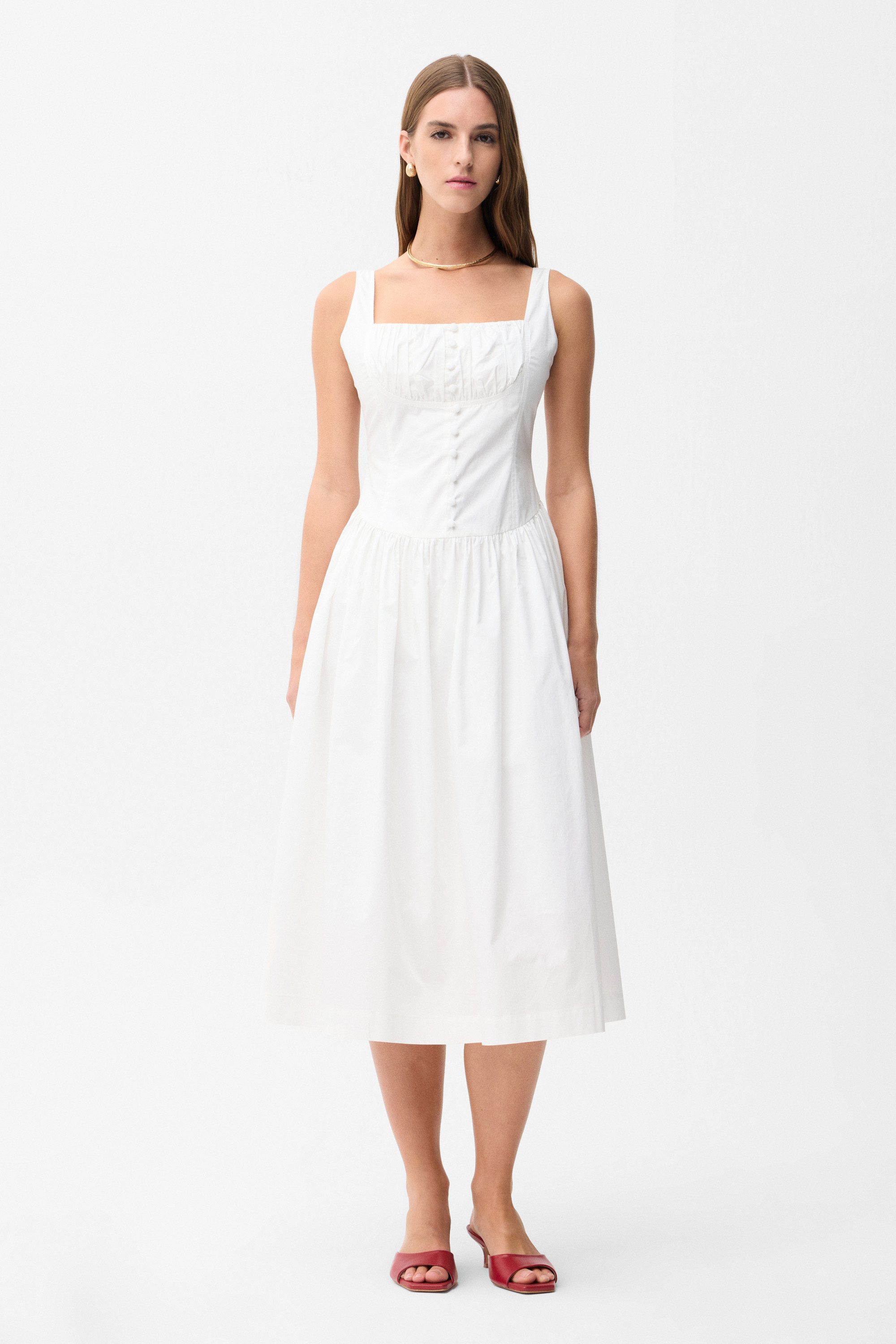 adL Jerseykleid Midikleid mit Karree-Ausschnitt und Knopfdetail