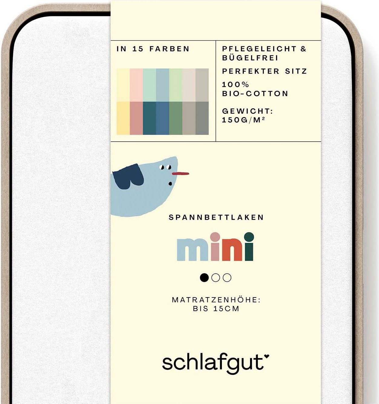 Schlafgut Spannbettlaken Casual Mini Spannbettlaken, Jersey, Gummizug: rundum, (1 Stück), für Kinder, MADE IN GREEN by OEKO-TEX®
