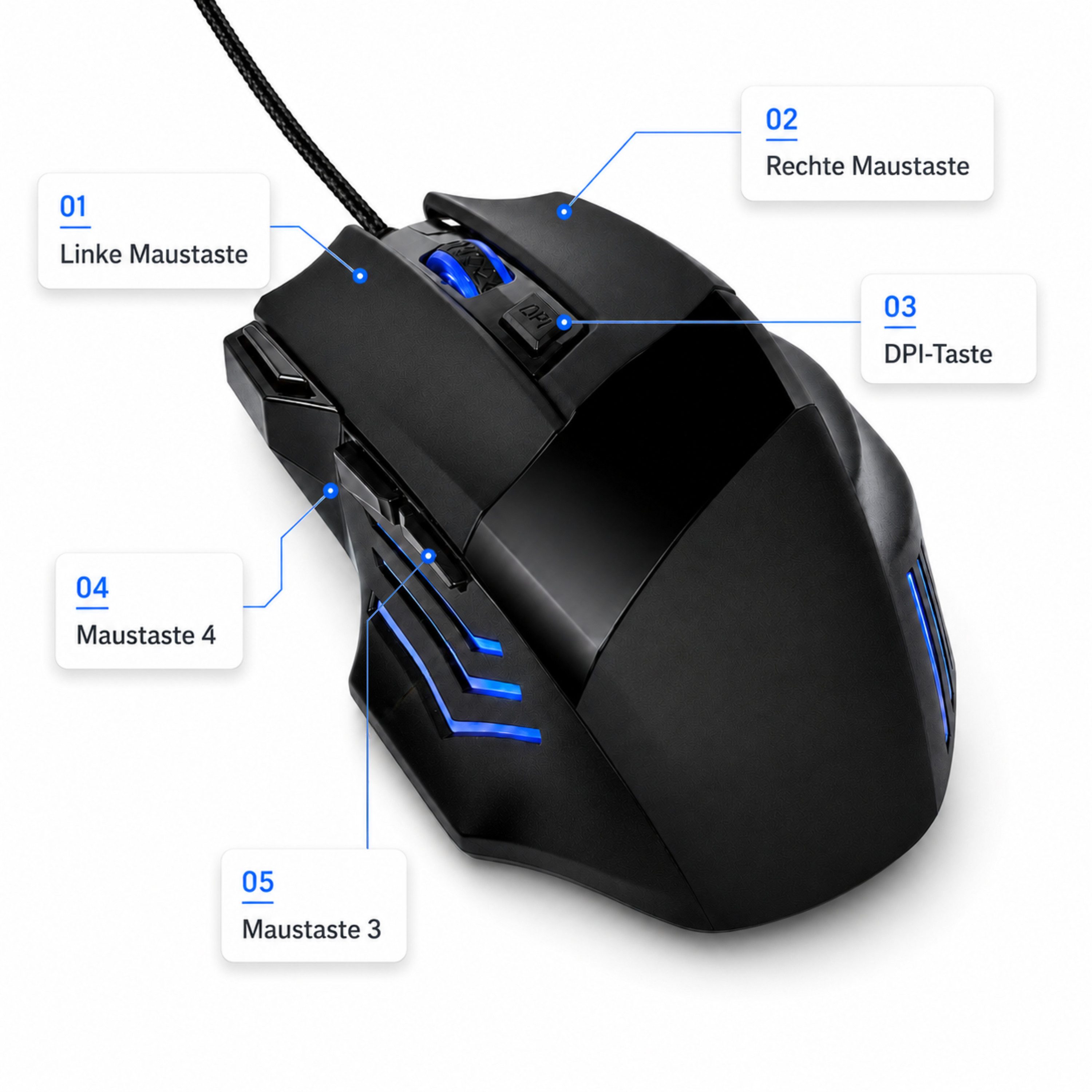 StellarLuma RGB Gaming Maus Mauspad Kabelgebunden Schwarz PC Gaming Gaming-Maus (kabelgebunden, Plug & Play, Gaming-Set mit kabelgebundener LED-Maus 2400 DPI und Mauspad inklusive)