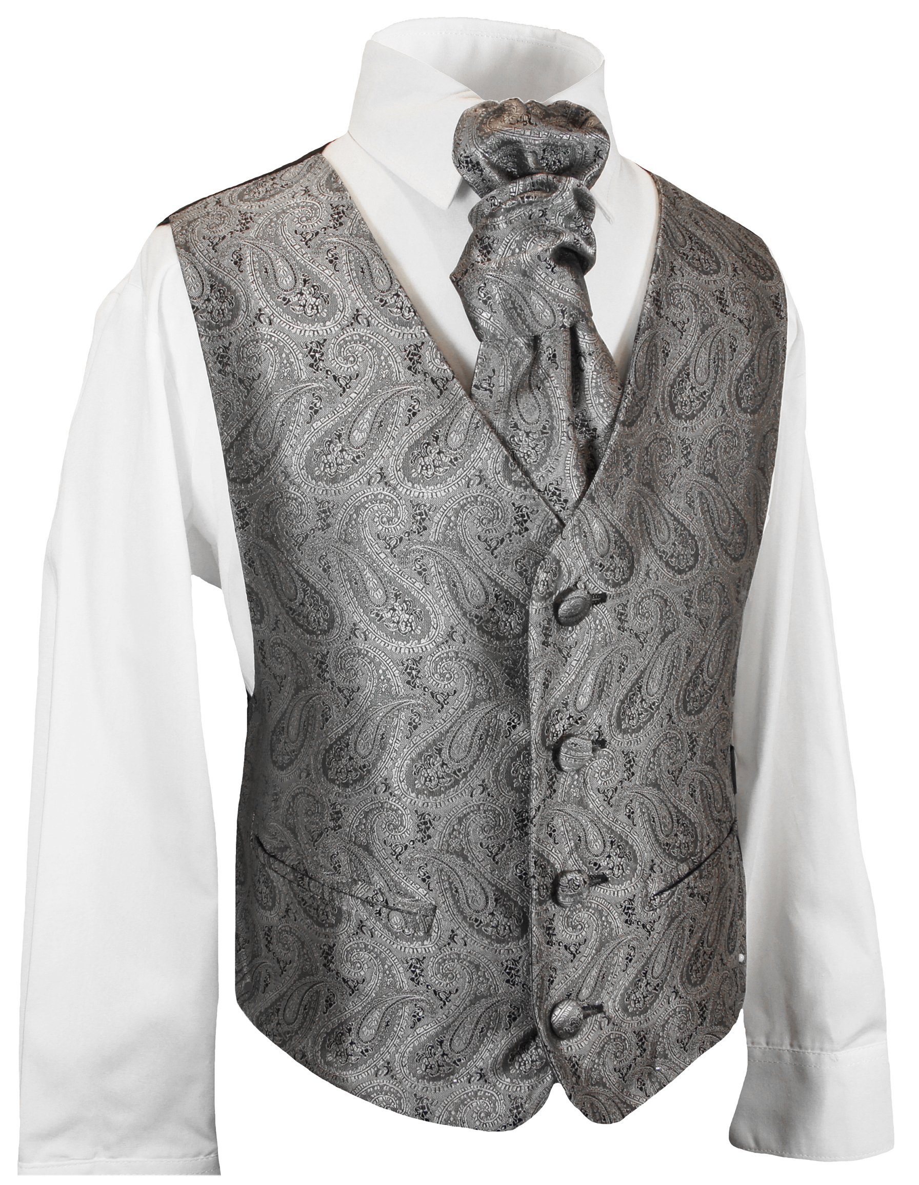 Paul Malone Anzugweste Festliche Kinderweste Jungenweste Kinder Anzug Weste (Set, 3-tlg., mit Weste, Hemd und Plastron) silber grau KV30-Plastron
