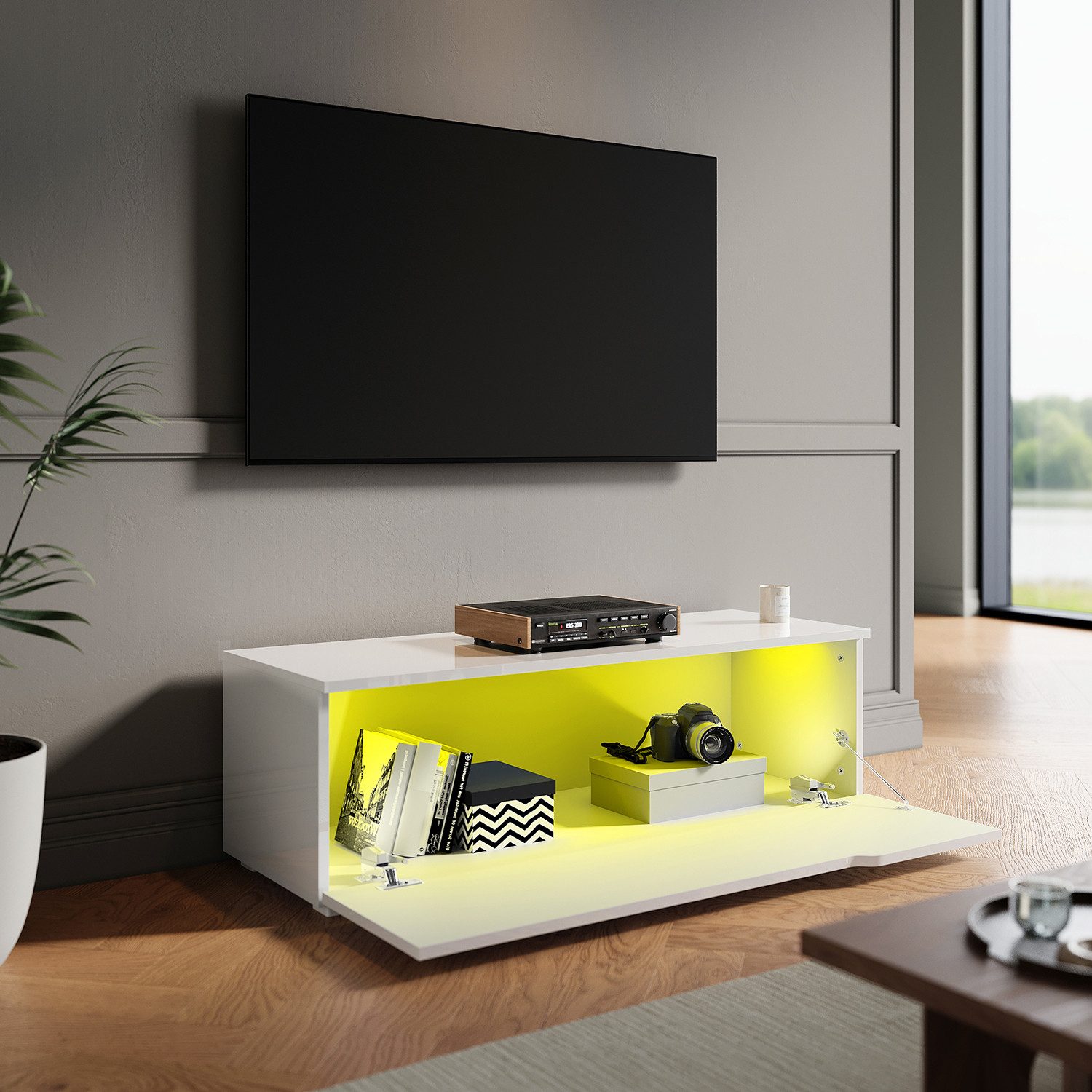 SONNI Lowboard Lowboard TV Hängend Weiß/ Schwarz TV Schrank in Wohnzimmer (Packung), 100-200cm tv schrank in wohnzimmer für 35''- 45'' Fernseher