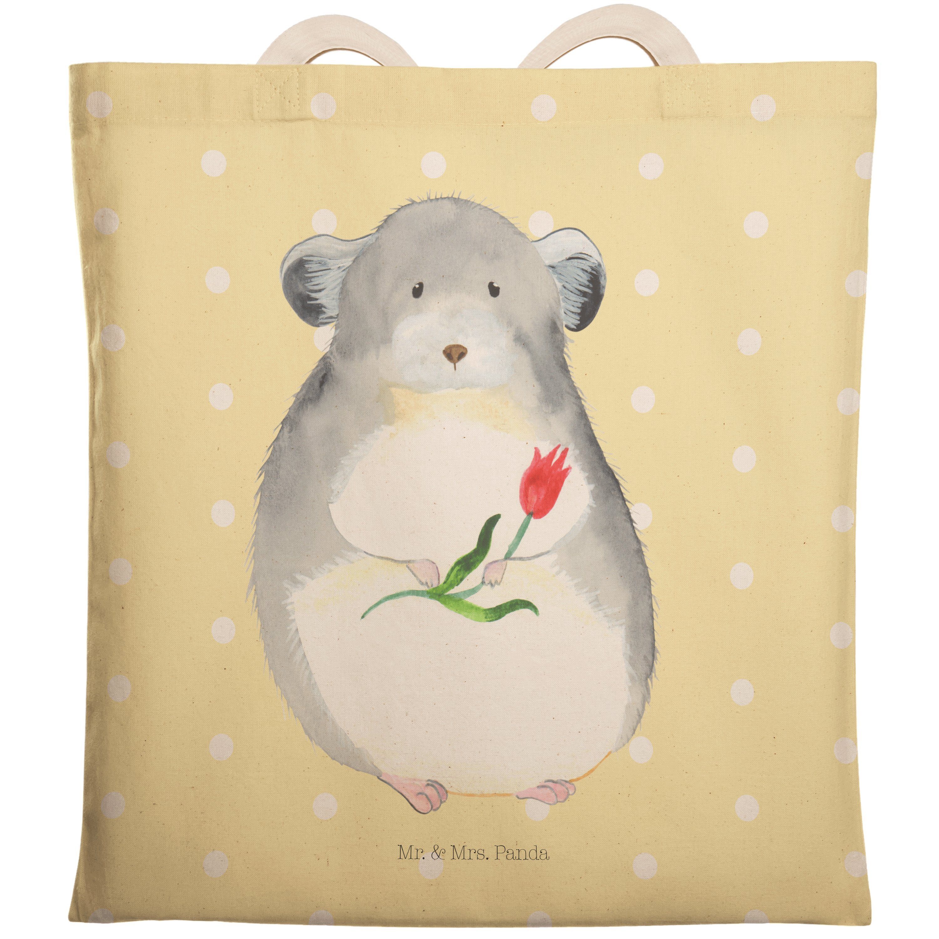 Mr. & Mrs. Panda Tragetasche Chinchilla mit Blume - Gelb Pastell - Geschenk, Tiere, Tiermotive, Um (1-tlg)