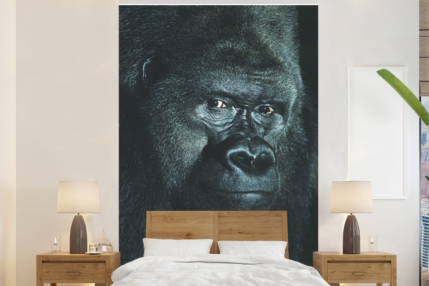 MuchoWow Fototapete Nahaufnahme eines großen Gorillas, Matt, bedruckt, (3 St), Montagefertig Vinyl Tapete für Wohnzimmer, Wandtapete