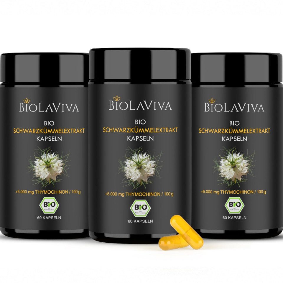 BIOLAVIVA Bio Schwarzkümmelöl Kapseln - hochdosiert - 5% Thymochinon - Kapseln