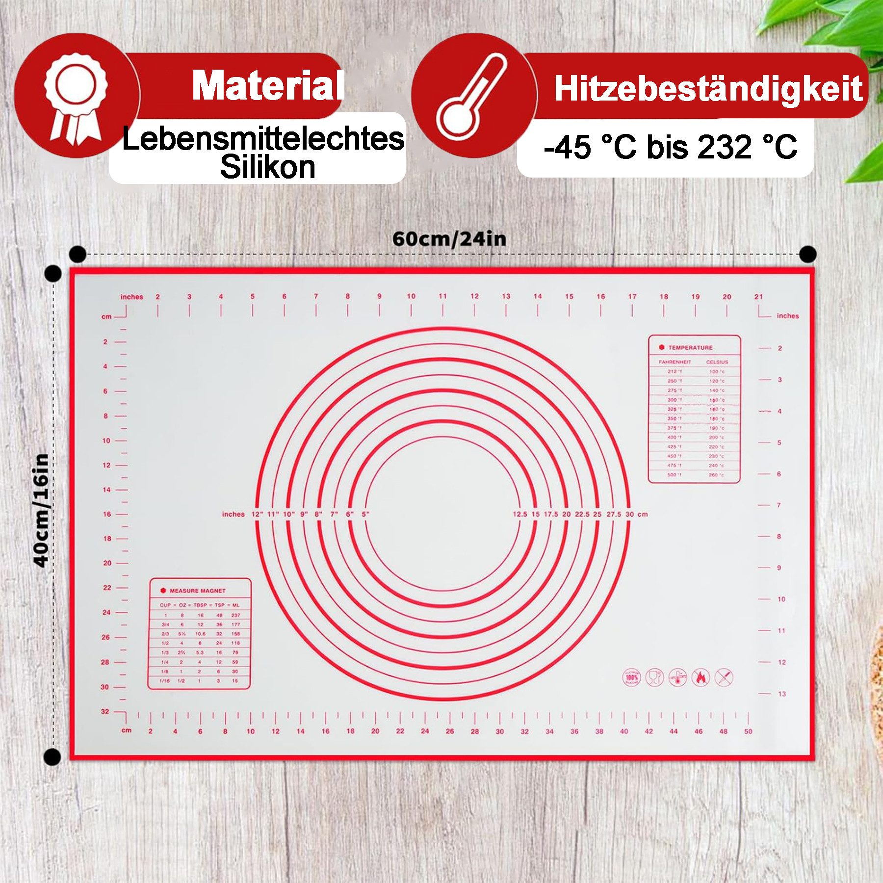 Mutig Backmatte Silikon Backmatte 2er Set groß 70 x 50 cm, rutschfeste Backunterlage, (antihaft Teigmatte, Ausrollmatte mit Messung, 2-tlg., wiederverwendbare Teigunterlage), für Fondant, Pizza, Kekse, Macarons, Teig