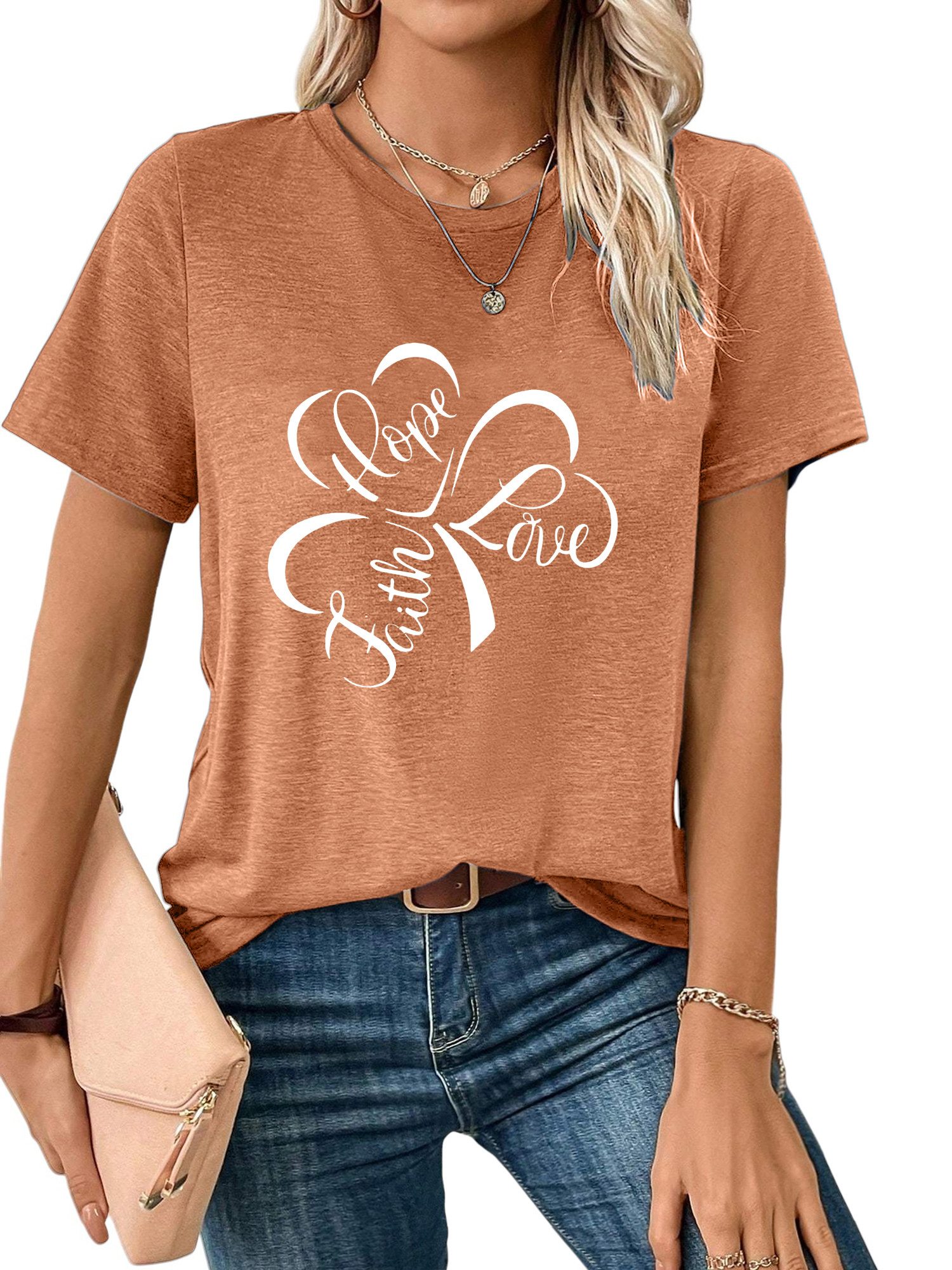 PYLIKE Rundhalsshirt Damen Sommer Casual bequemes t shirt mit Blumen Print- günstig online kaufen