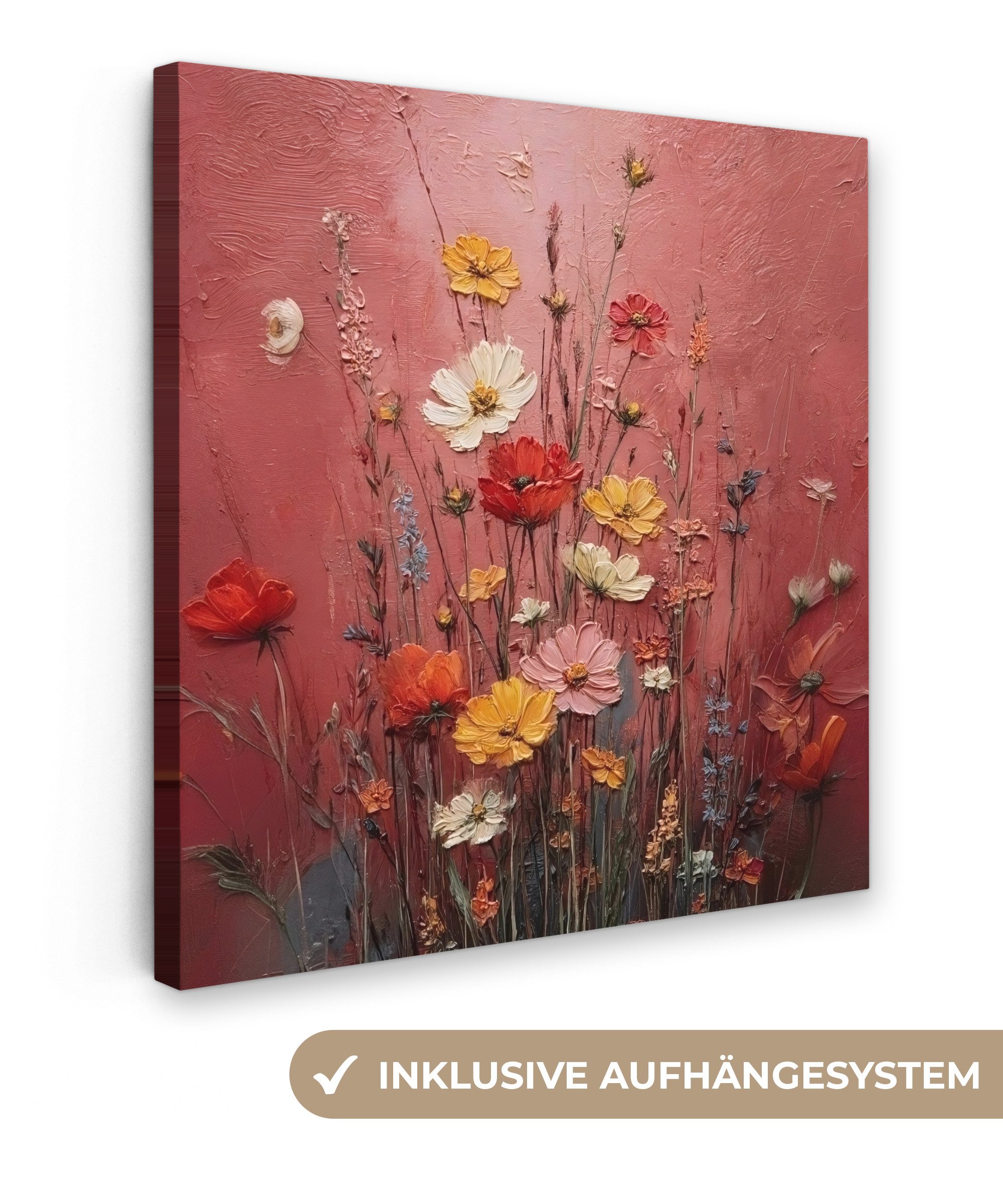 OneMillionCanvasses® Leinwandbild Blumenbouquet - Tiefe - Spürbare Textur, Fotodruck (1 St), Wandbild, Deko Schlafzimmer Wohnzimmer Flur 20x20 cm