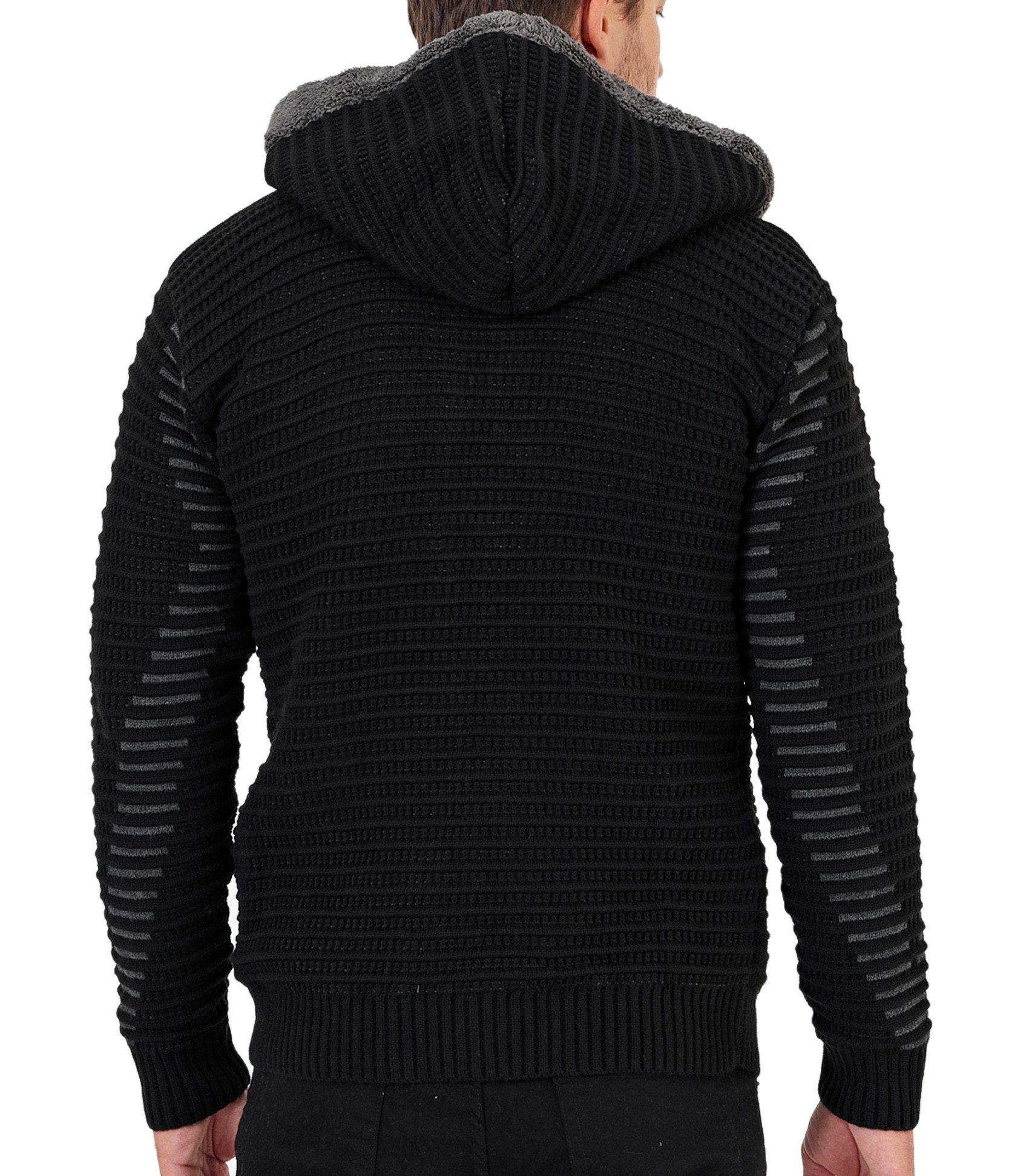 Baxboy Strickpullover Herren Gefütterte Winter Kapuzenpullover Reißverschluss Jacke B-51164