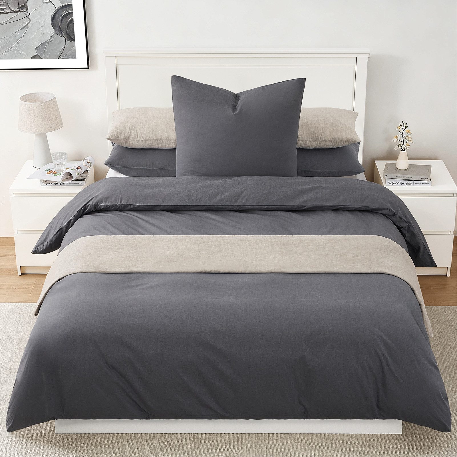 Topfinel Bettwäsche 135 x 200 baumwolle weich hautfreundlich Allergiker Baby ganzjährig, Baumwolle, 2 teilig, bettwäsche-sets 155 X 220 mit reißverschluss grau Einfarbig Modern